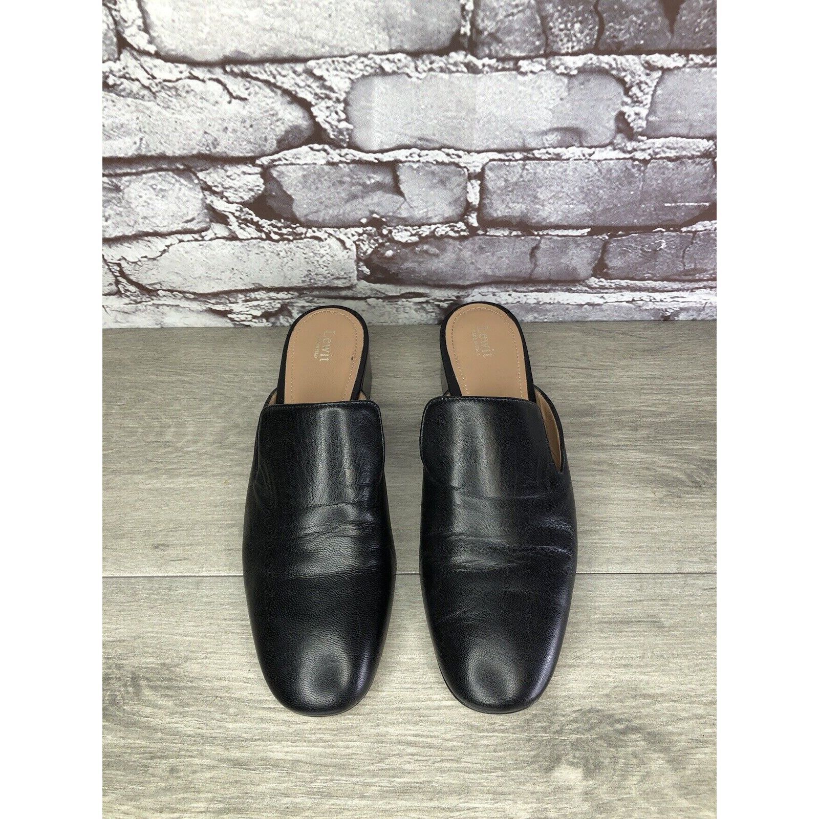 Other Lewit Black Leather Slip On Block Heel Mules Dress Shoes Wom Size US 7 / IT 37 - 9 Thumbnail