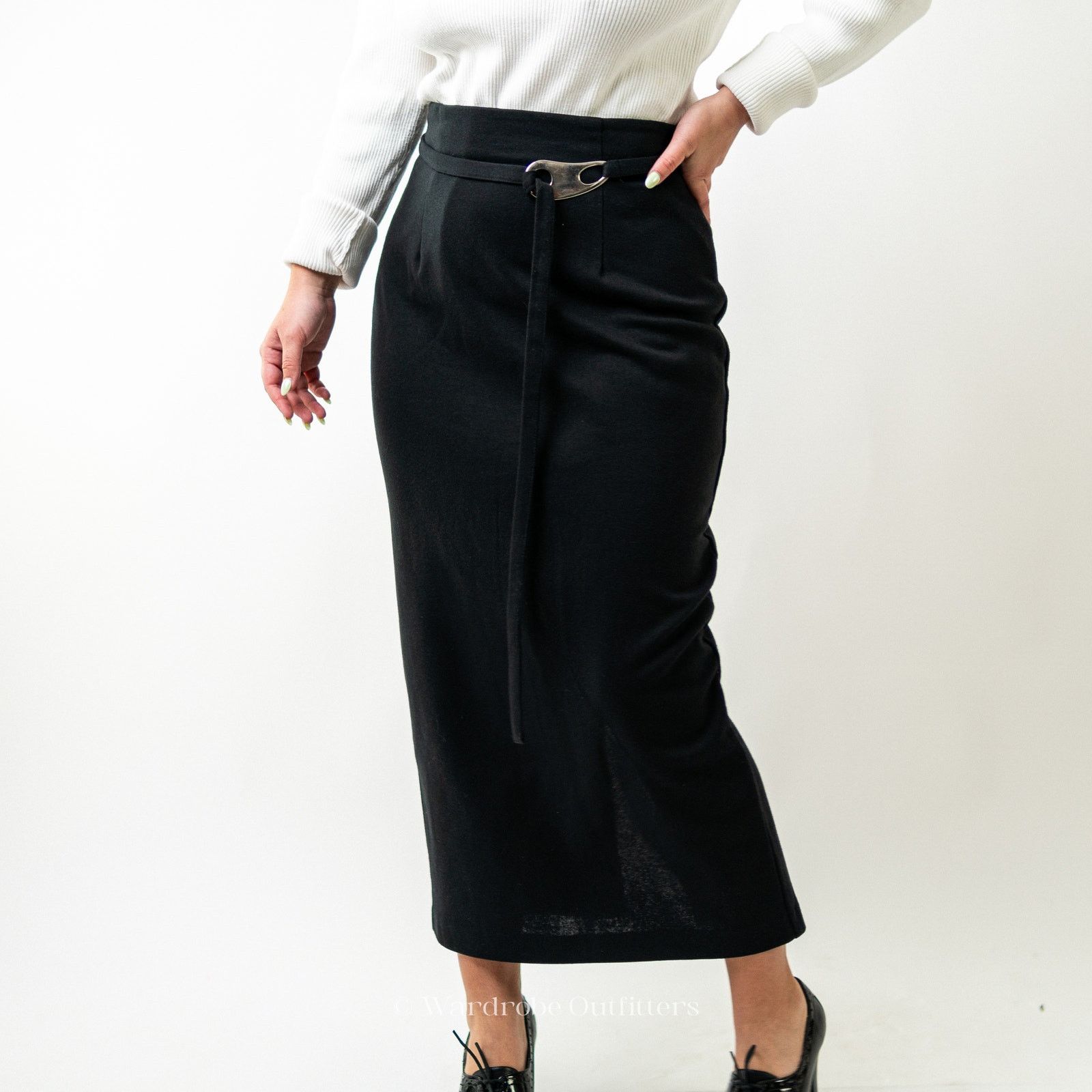 Vintage Vintage 80s Black Full Length Maxi Pencil Skirt Size 29" - 1 Thumbnail
