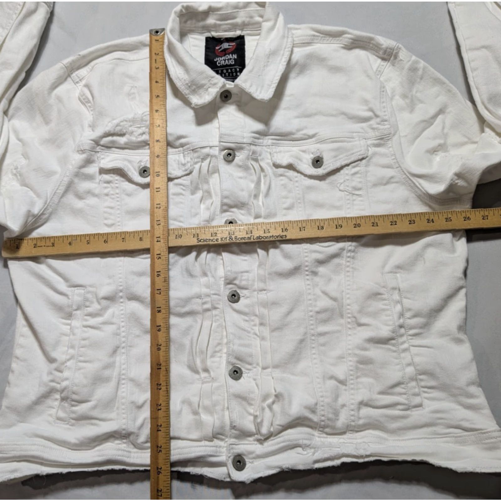 Jordan Craig JORDAN CRAIG LEGACY EDITION Men 2XL White Distress Stretch Denim Trucker Jacket Size US XXL / EU 58 / 5 - 7 Thumbnail