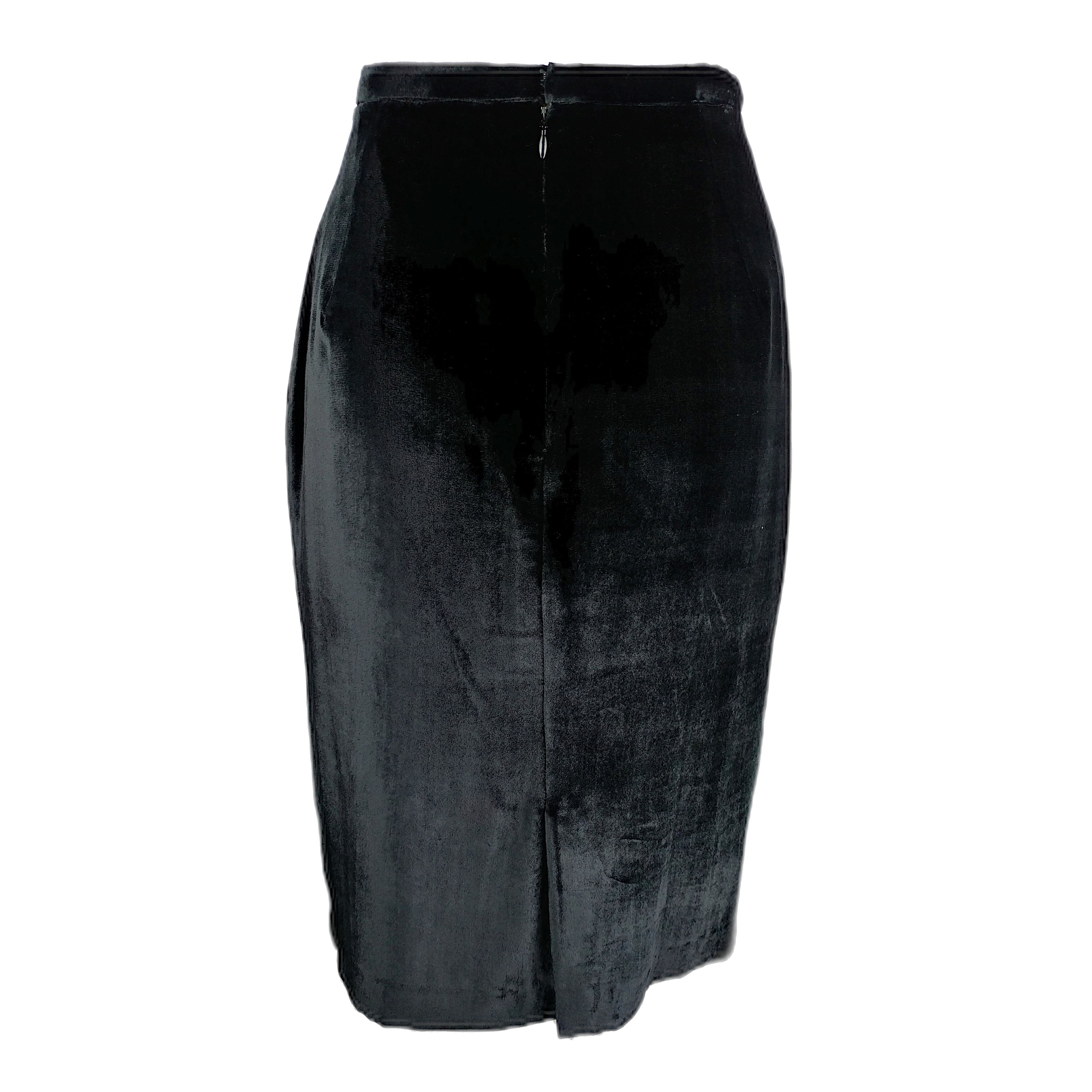 Krizia 90s Vintage Black Silk Blend Velvet Pencil Skirt Size 28" / US 6 / IT 42 - 3 Thumbnail