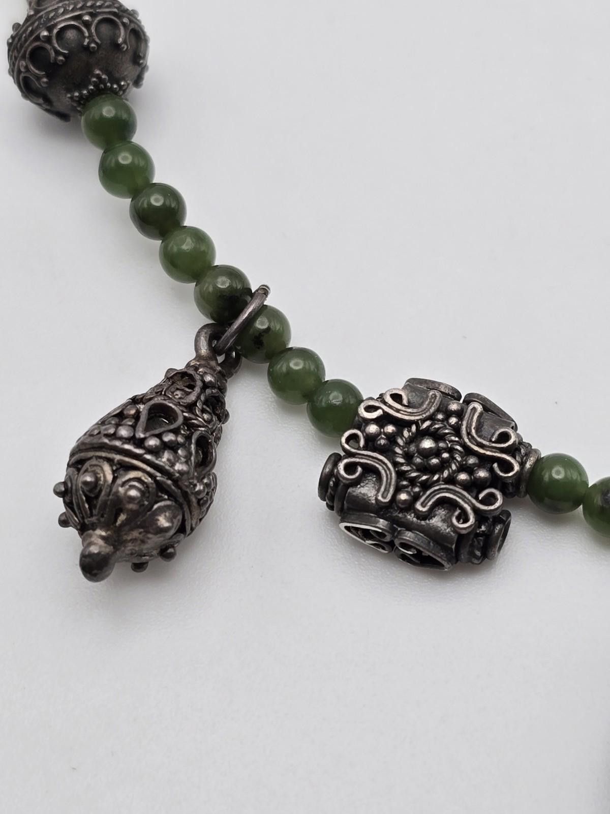 The Unbranded Brand Vintage Sterling Silver & Jadeite Necklace Ornate Dangles Size ONE SIZE - 4 Thumbnail