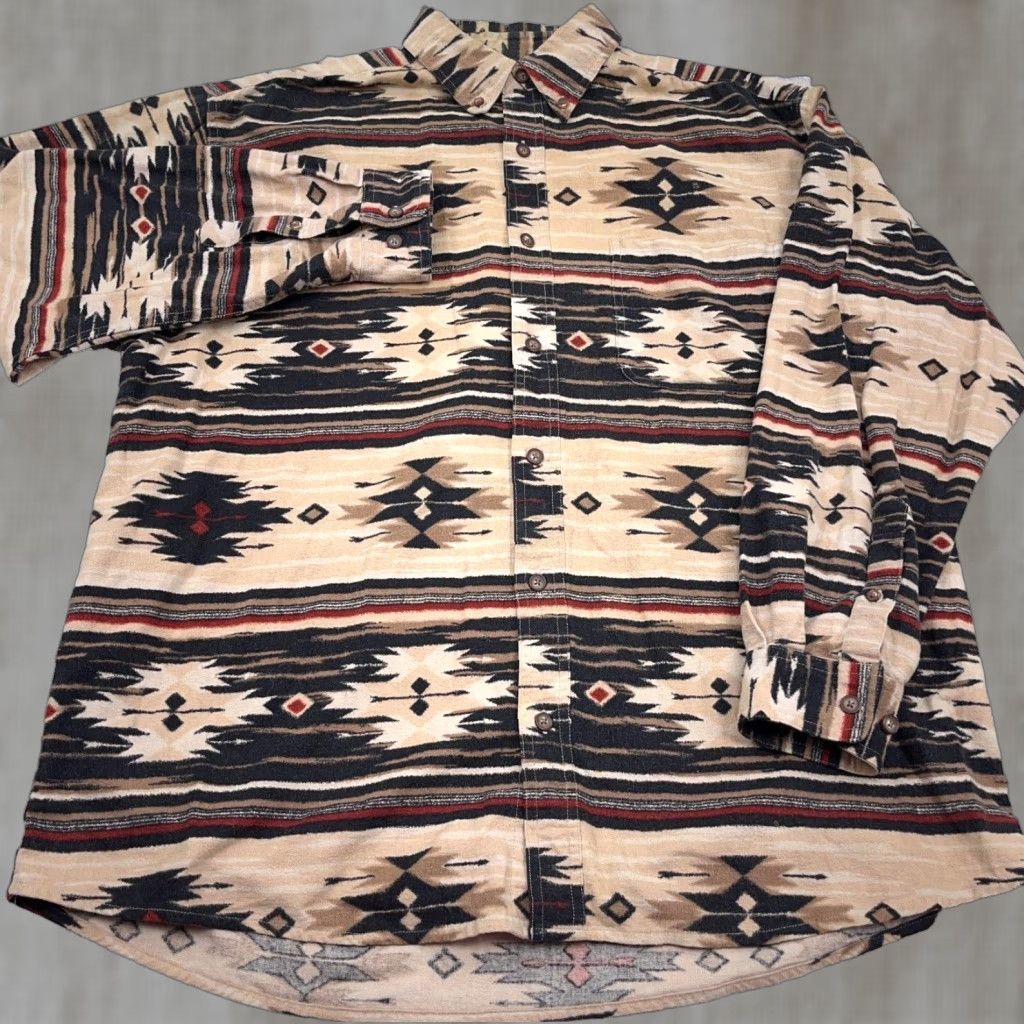 CLOT Woods & Water Shirt Men L Brown Button Up Chamois Cotton Aztec Southwestern Geometric Size US L / EU 52-54 / 3 - 1 Thumbnail