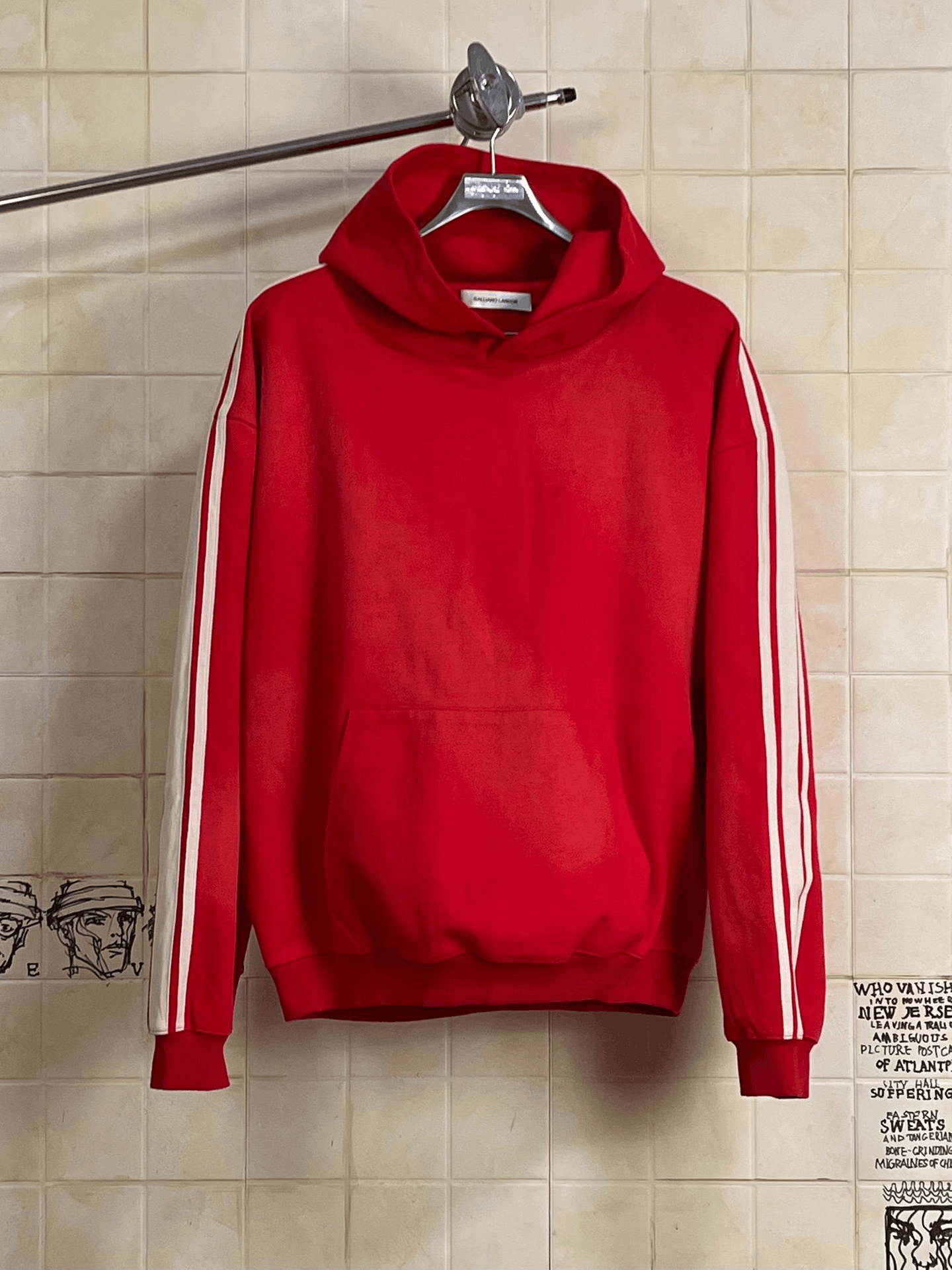 Vintage Red Striped Hoodie by Galliano Landor Size US L / EU 52-54 / 3 - 1 Thumbnail
