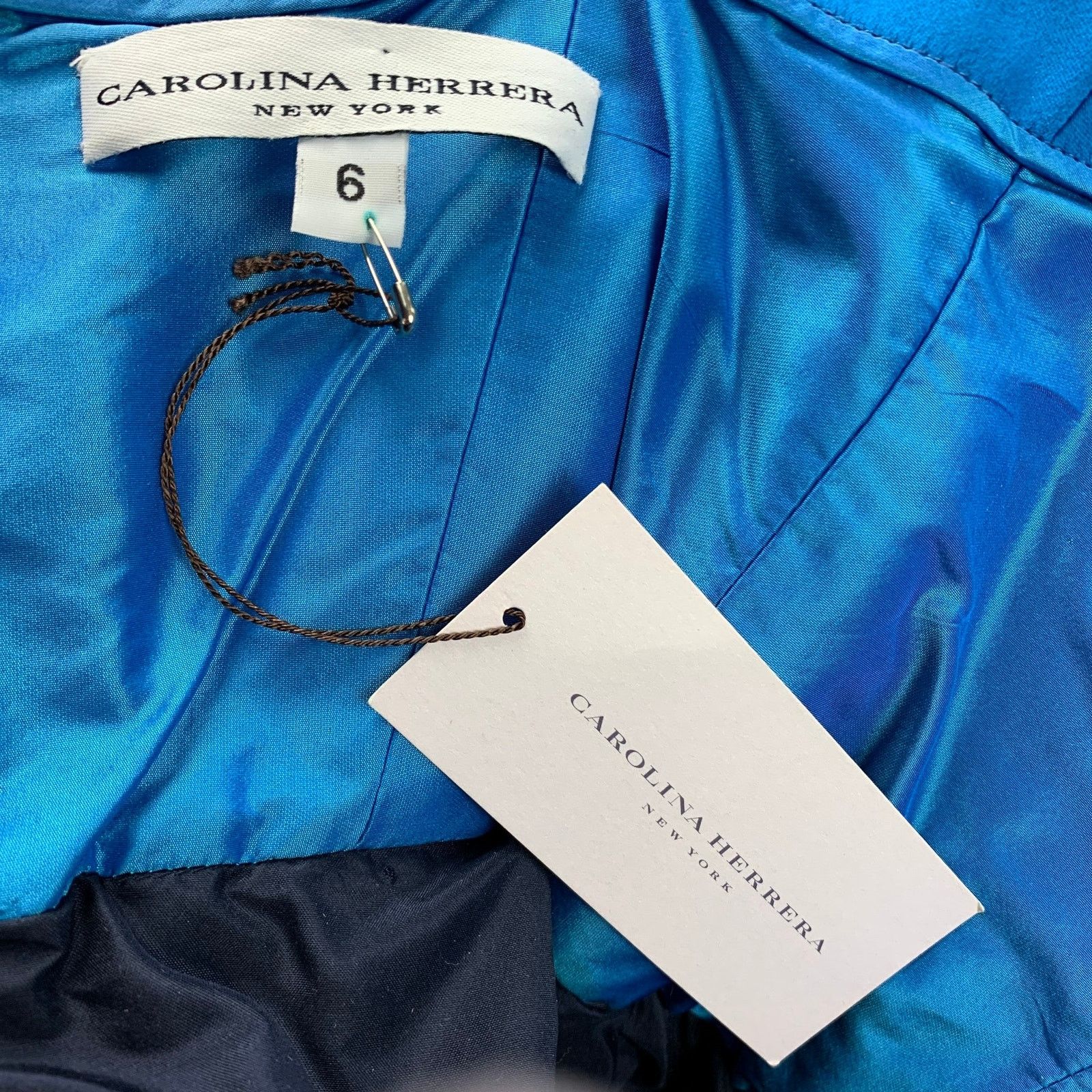 Carolina Herrera Royal Blue & Navy Cotton / Polyester Strapless A-Line Dress Size M / US 6-8 / IT 42-44 - 7 Thumbnail