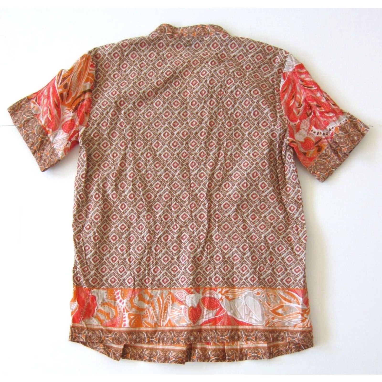 Vintage Style & Co. Cotton Pink Orange Brown V-Neck Short Sleeve Peasant Blouse Small Size S / US 4 / IT 40 - 2 Thumbnail