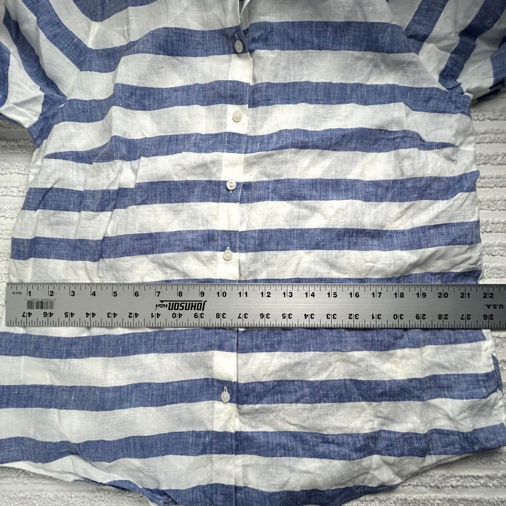 Vintage Chico's Shirt Striped Blue White Button-Down Non Iron Linen 2 XS? Size XS / US 0-2 / IT 36-38 - 7 Thumbnail