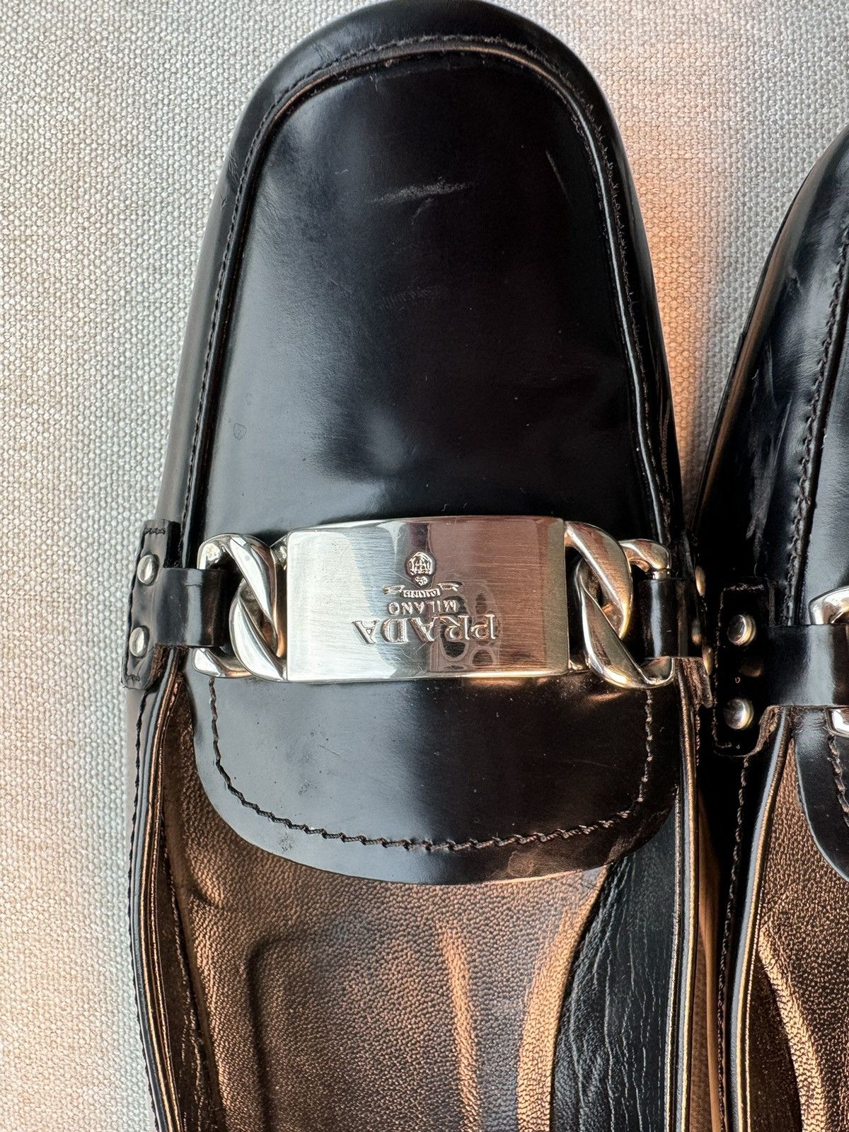 Prada Prada Silver Chain leather black ballet flats Size US 7 / IT 37 - 2 Thumbnail
