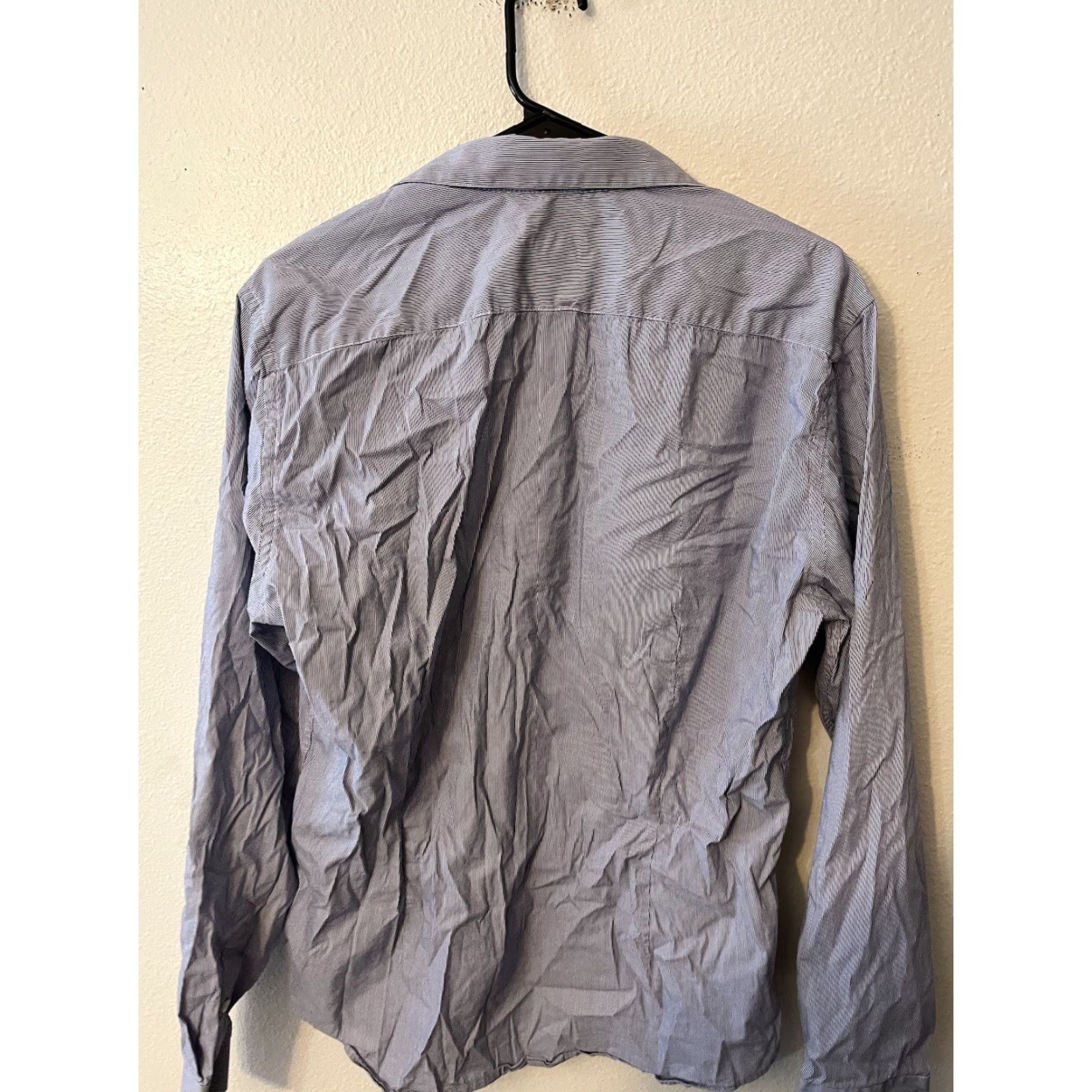 H&M H&M Button-Up Dress Shirt L Blue Striped Men Shirt Long-Sleeve Button-Down Classic Fits Mens Regular Size Large Blue Striped Size 42R - 2 Thumbnail