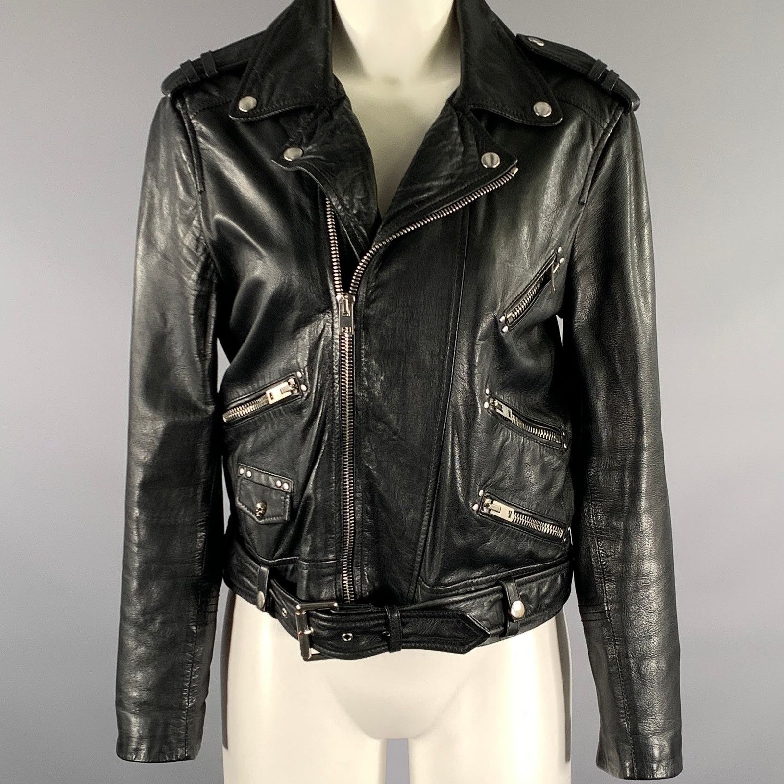 The Kooples THE KOOPLES Size M Black Leather Lambskin Biker Jacket Size M / US 6-8 / IT 42-44 - 1 Thumbnail