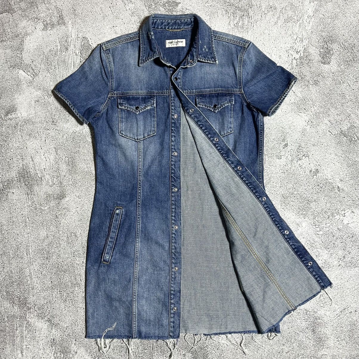 Saint Laurent Paris SAINT LAURENT PARIS Vintage Dresses Blue Denim Size L / US 10 / IT 46 - 1 Thumbnail