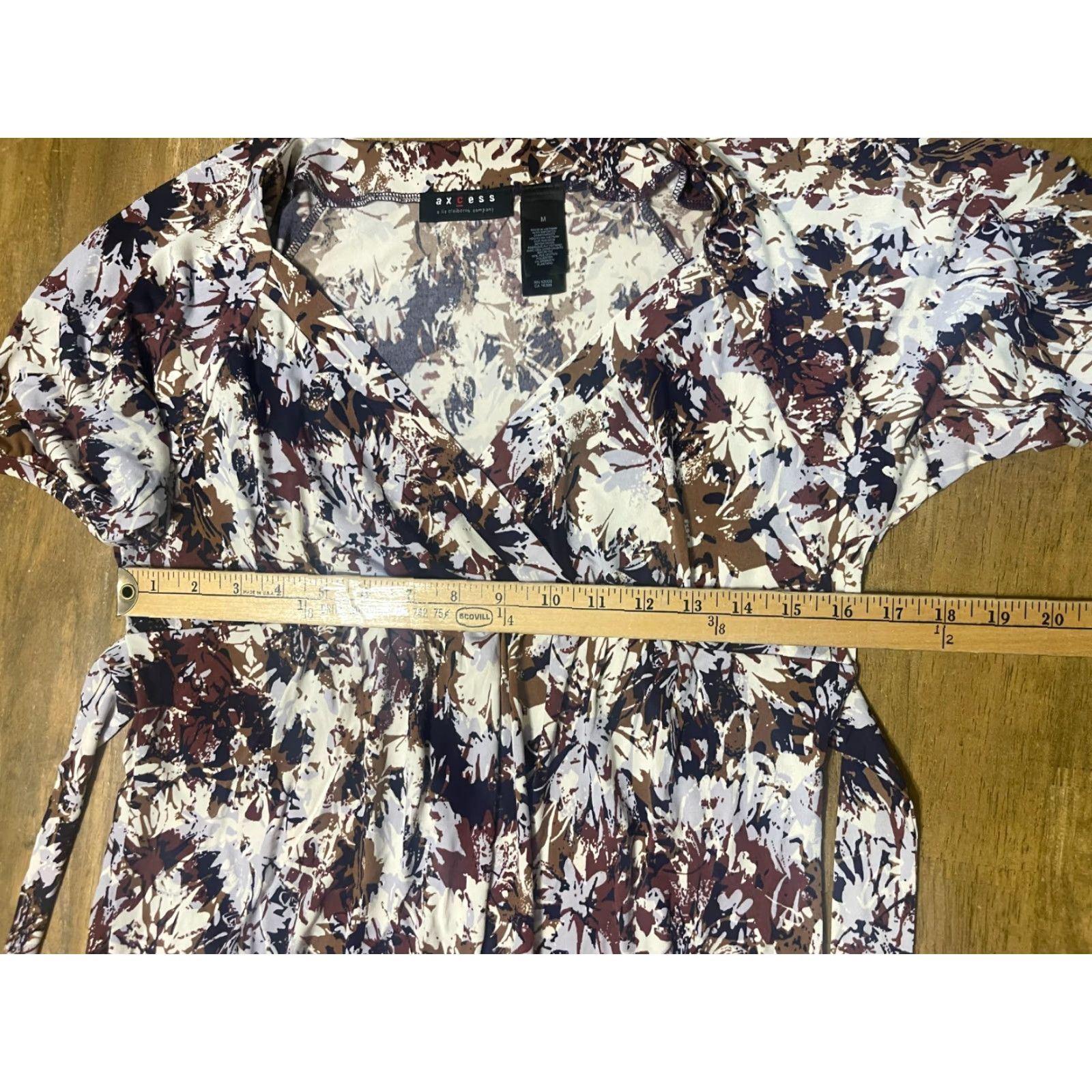 Vintage Axcess Dress Women's Size Medium Brown Grey Cream Floral V-neck Size M / US 6-8 / IT 42-44 - 5 Thumbnail