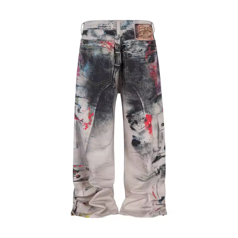 Jean Streetwear Washed 3D Printed Graffiti Baggy Straight Jeans Size US 30 / EU 46 - 3 Thumbnail