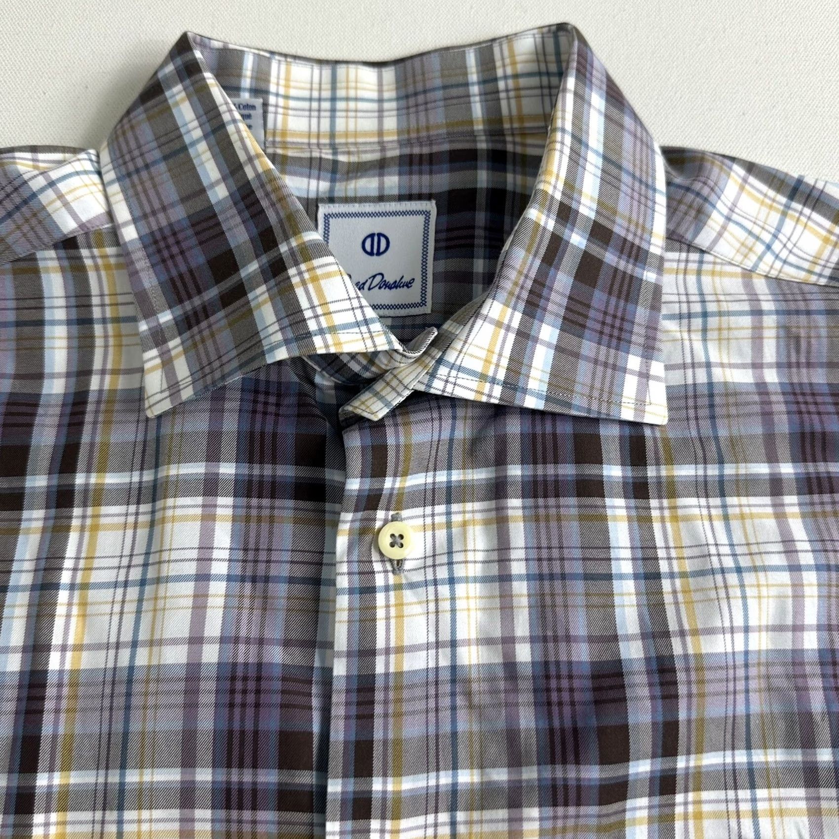 David Donahue David Donahue Dress Shirt Mens XL Purple Plaid Button Up Long Sleeve Shirt Size 46R - 5 Thumbnail