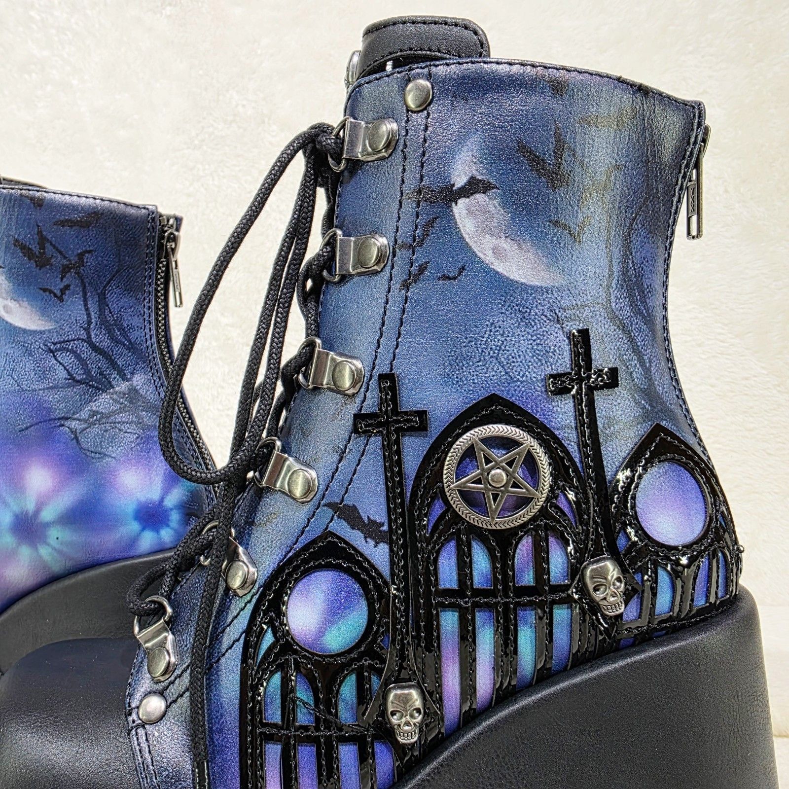 Other Camel 203 Moonlit Graveyard Print Platform Goth Ankle Boots Size US 9 / IT 39 - 7 Thumbnail