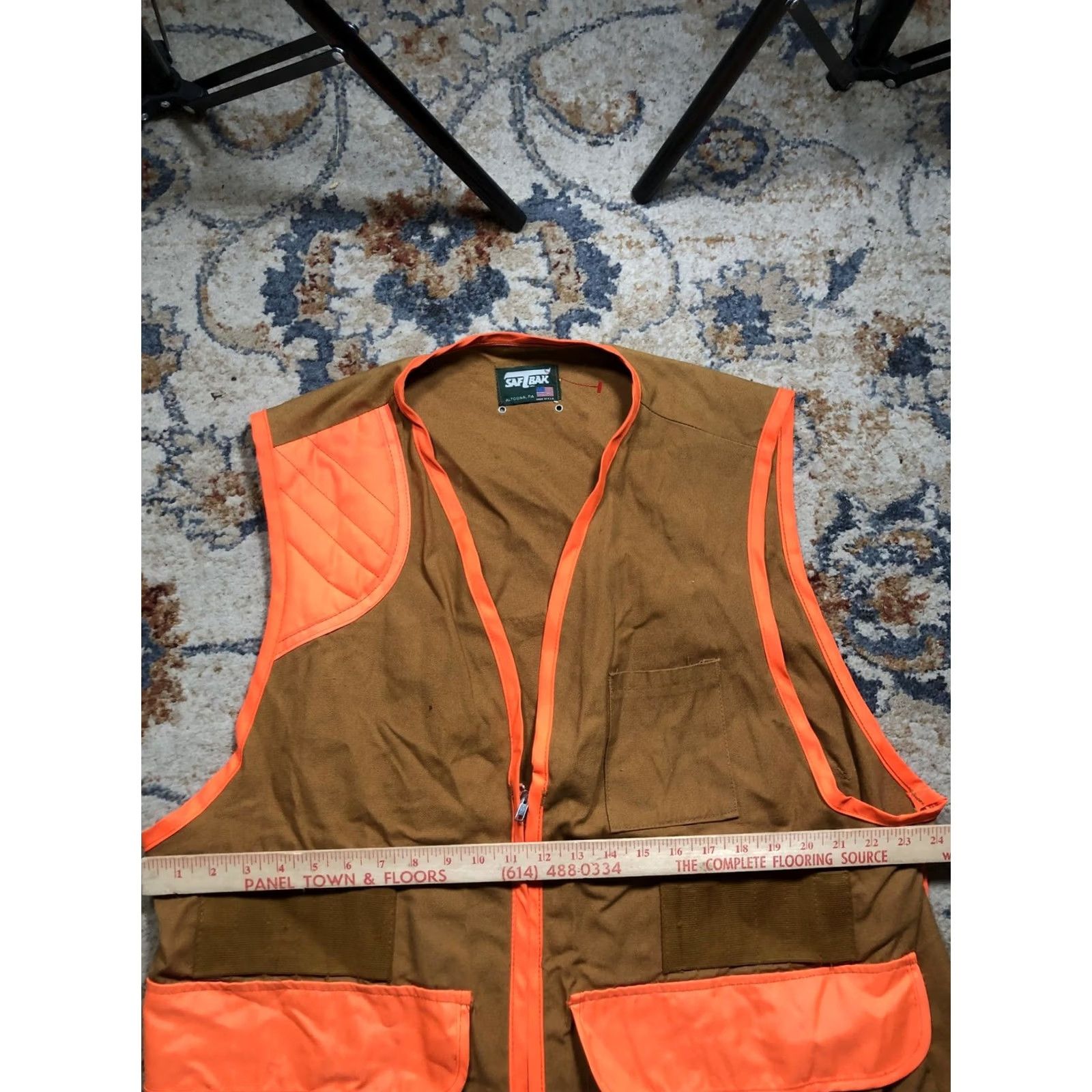 Vintage VINTAGE Saf-T-Bak Hunting Vest Mens XL Brown Blaze Orange Upland Game Bag USA Vest Size 46R - 7 Thumbnail