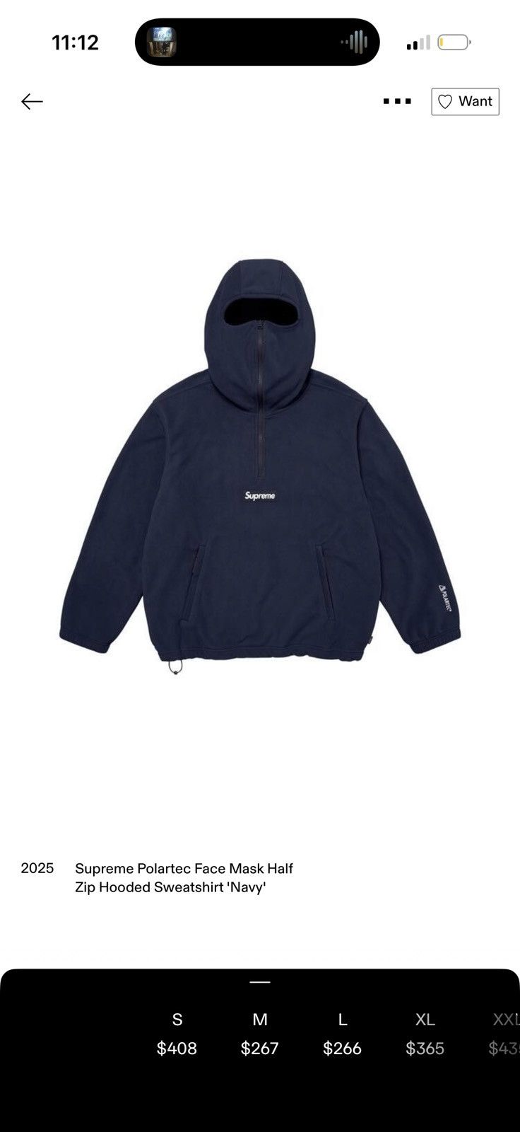 Supreme Supreme Polartec Face Mask Half Zip Hooded SweatShirt ‘Navy’ Size US M / EU 48-50 / 2 - 1 Thumbnail