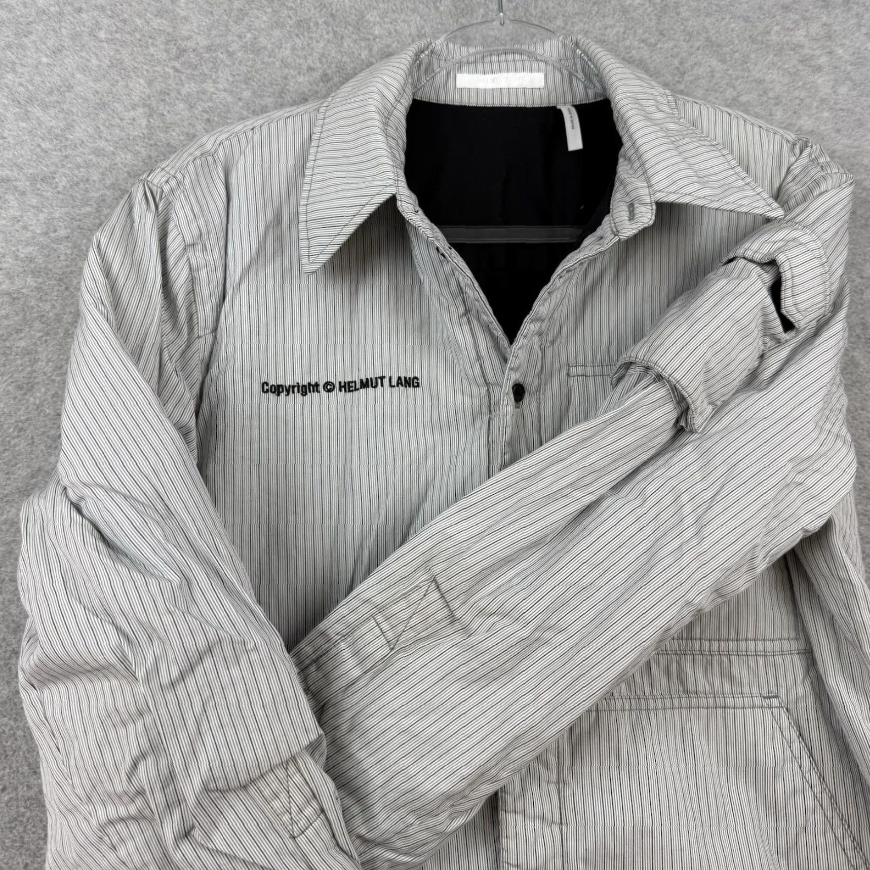 Helmut Lang Helmut Lang Windbreaker Shirt Jacket Gray Striped Lined Button Up Regular Size S Men Size US S / EU 44-46 / 1 - 4 Thumbnail