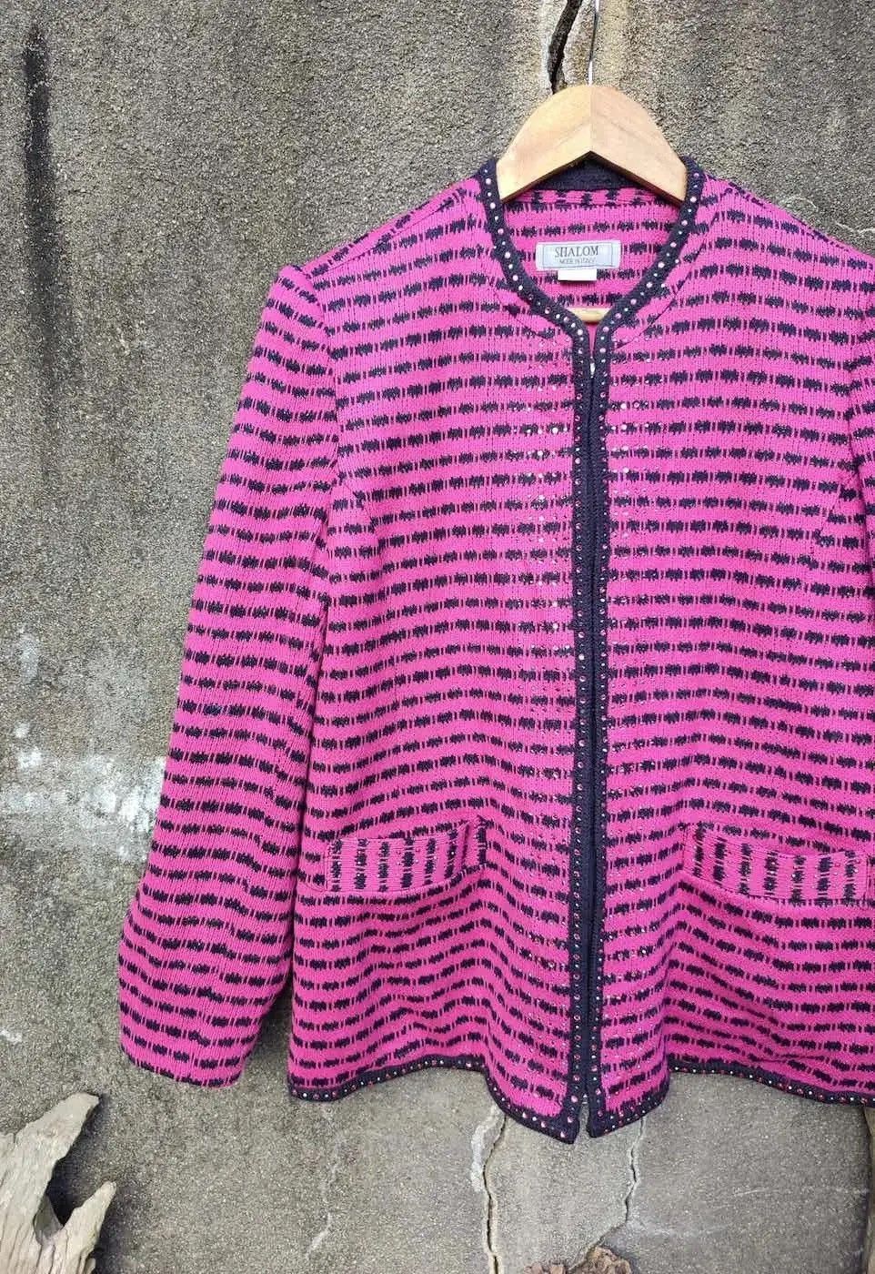 Vintage Shalom Made in Italy Vintage Knit Jacket Pink Black Pattern Size M / US 6-8 / IT 42-44 - 4 Thumbnail