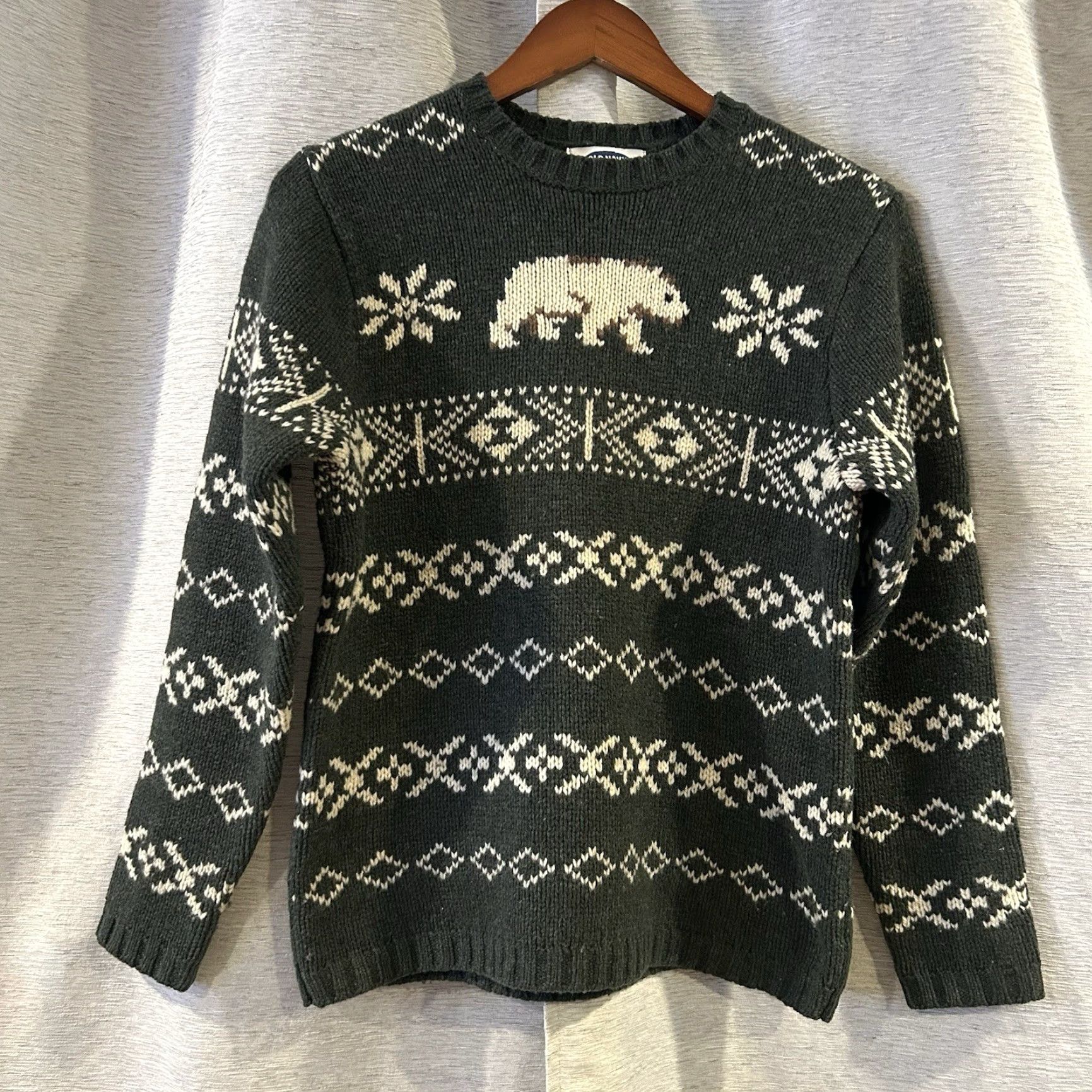 Old Navy VINTAGE Old Navy Mens XS Sweater Knit Wool Fair Isle Olive Green Crew Neck Pullover Christmas Winter Holiday Ski Mens Size US XS / EU 42 / 0 - 2 Thumbnail