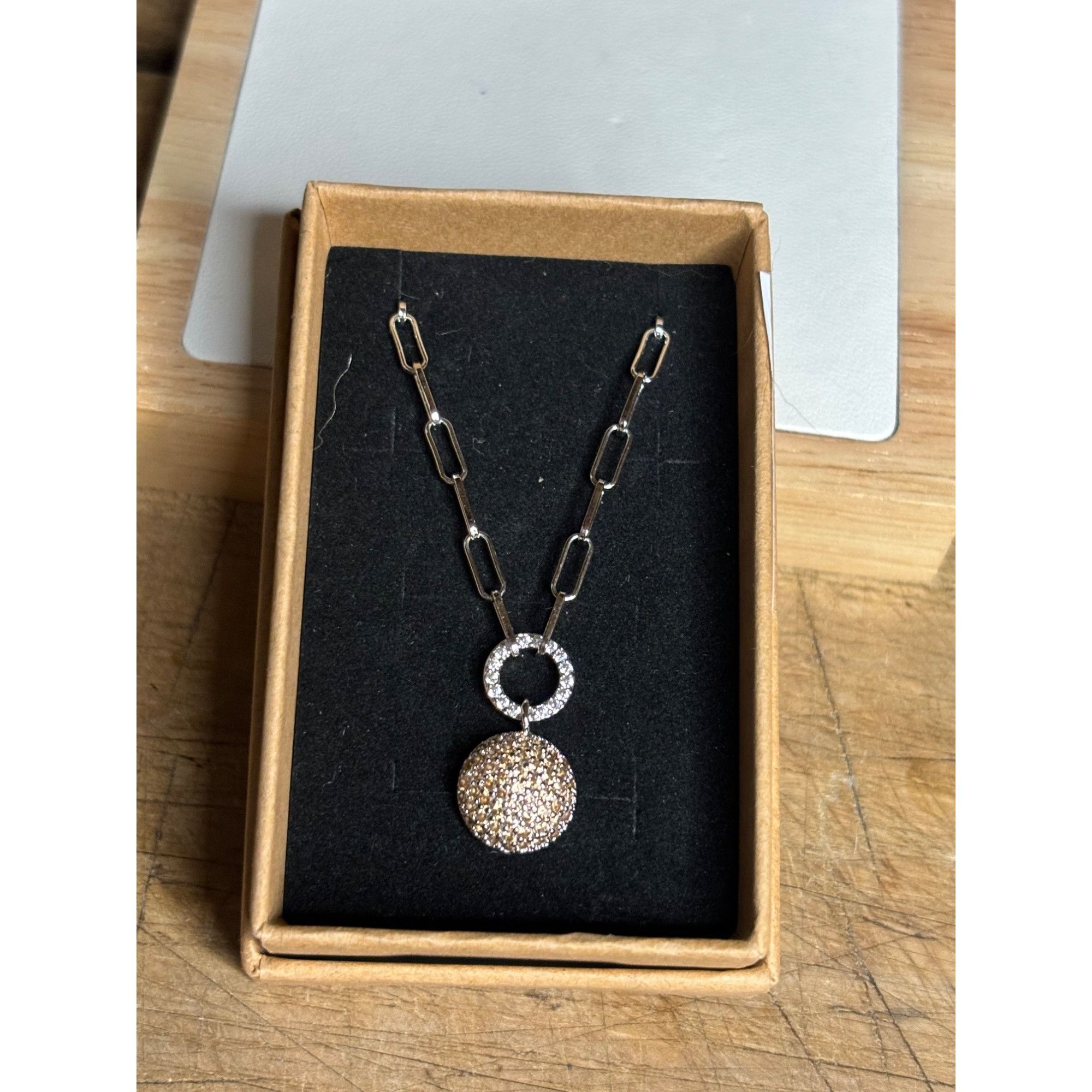 Other Silver Necklace With Rhinestone Ball Pendant & Chain Link De Size ONE SIZE - 7 Thumbnail