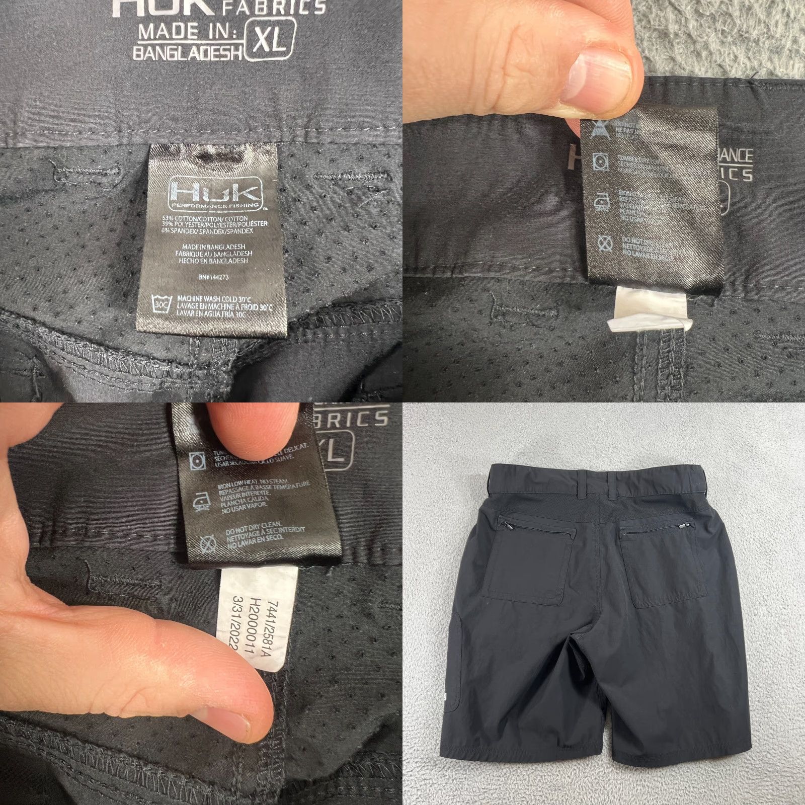 Vintage Huk Mens Cargo Shorts XL Black Canvas Pockets Outdoor Performance Utility Zip Pocket Navy Nautical Summer Spring Mens Size US 36 / EU 52 - 8 Thumbnail