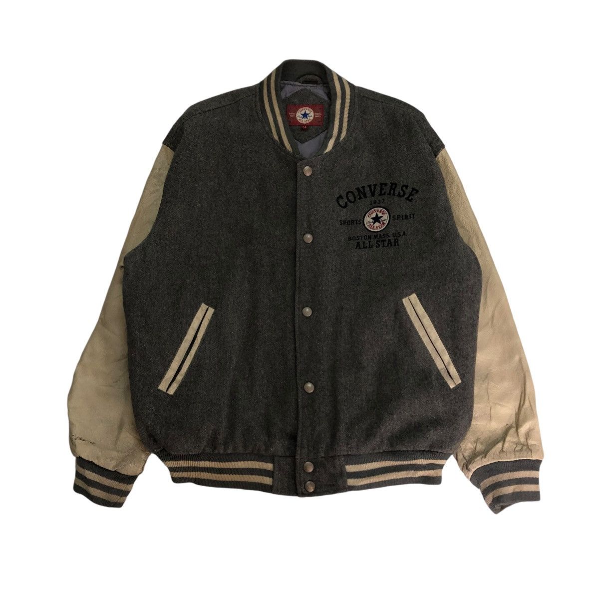 Japanese Brand 🔥VINTAGE JUMPER VARSITY LEATHER JACKET CONVERSE ALL STAR USA Size US L / EU 52-54 / 3 - 2 Thumbnail