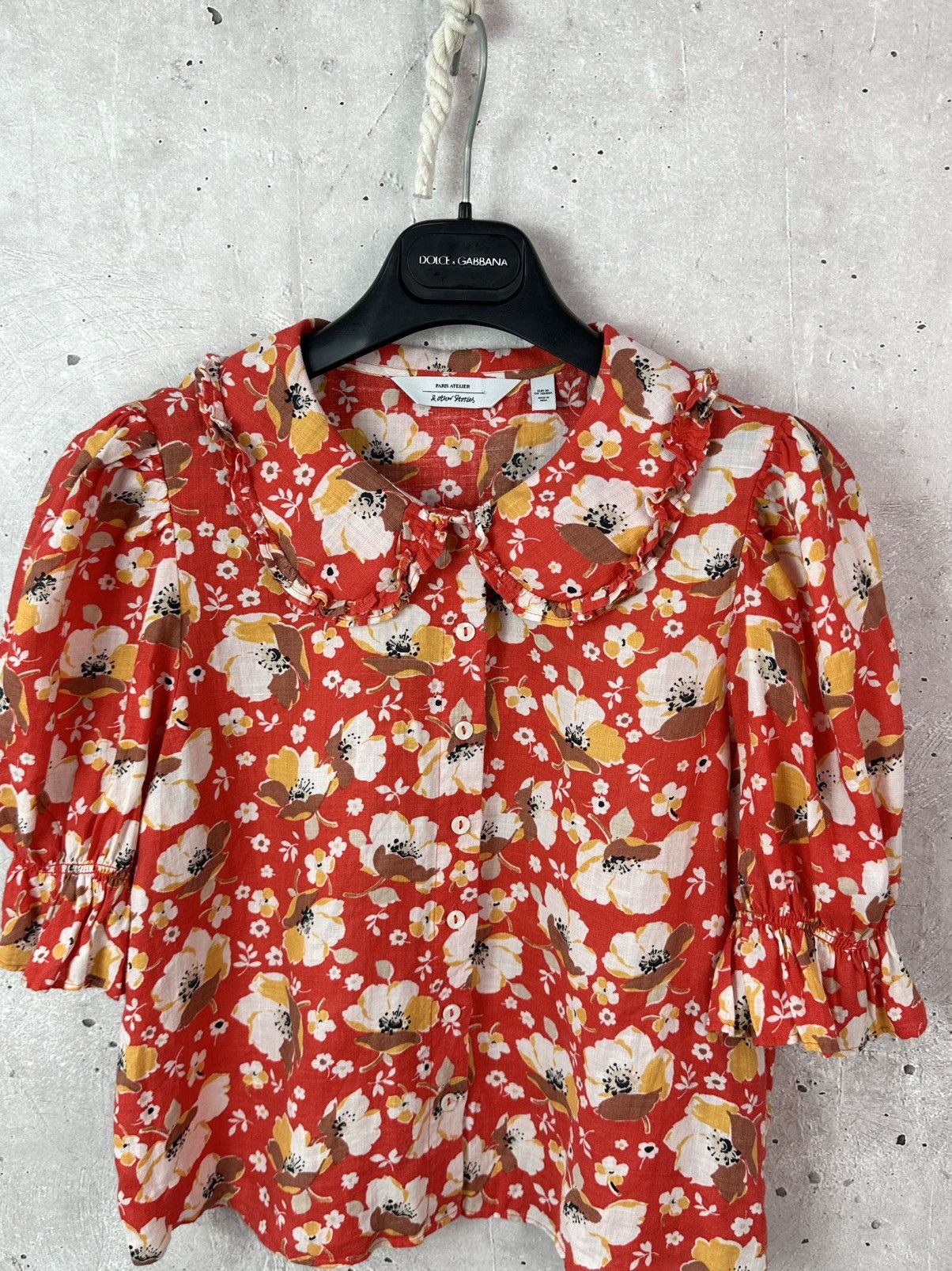 & Other Stories Other Stories Ramie Floral Button-up Red 3/4 Sleeve Shirt Size S / US 4 / IT 40 - 2 Thumbnail