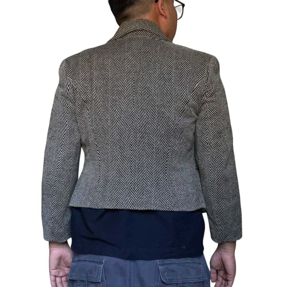 Jil Sander 🇩🇪RARE 80s Women’s Jil Sander Wool Herringbone Cropped Blazer Size US XS / EU 42 / 0 - 3 Thumbnail