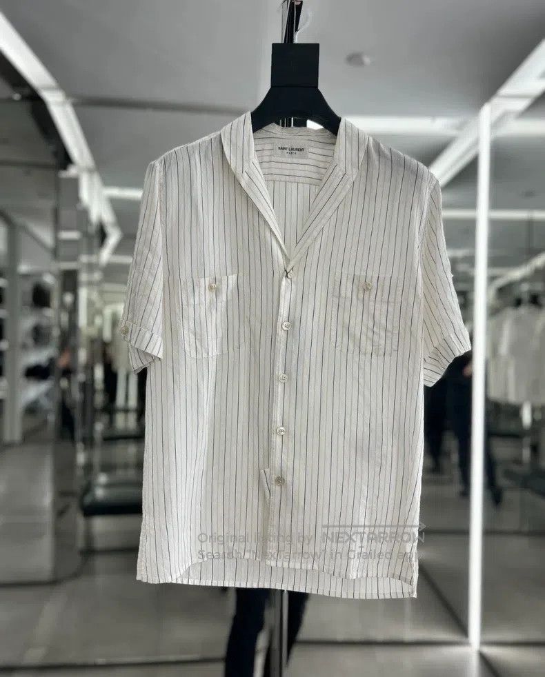 Saint Laurent Paris Saint Laurent Paris size 37 Mulberry Silk Striped Short-sl Size US S / EU 44-46 / 1 - 7 Thumbnail