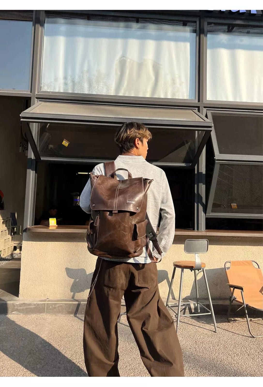 Leather Brown PU Leather Casual Backpack, Stylish Daypack Size ONE SIZE - 11 Thumbnail