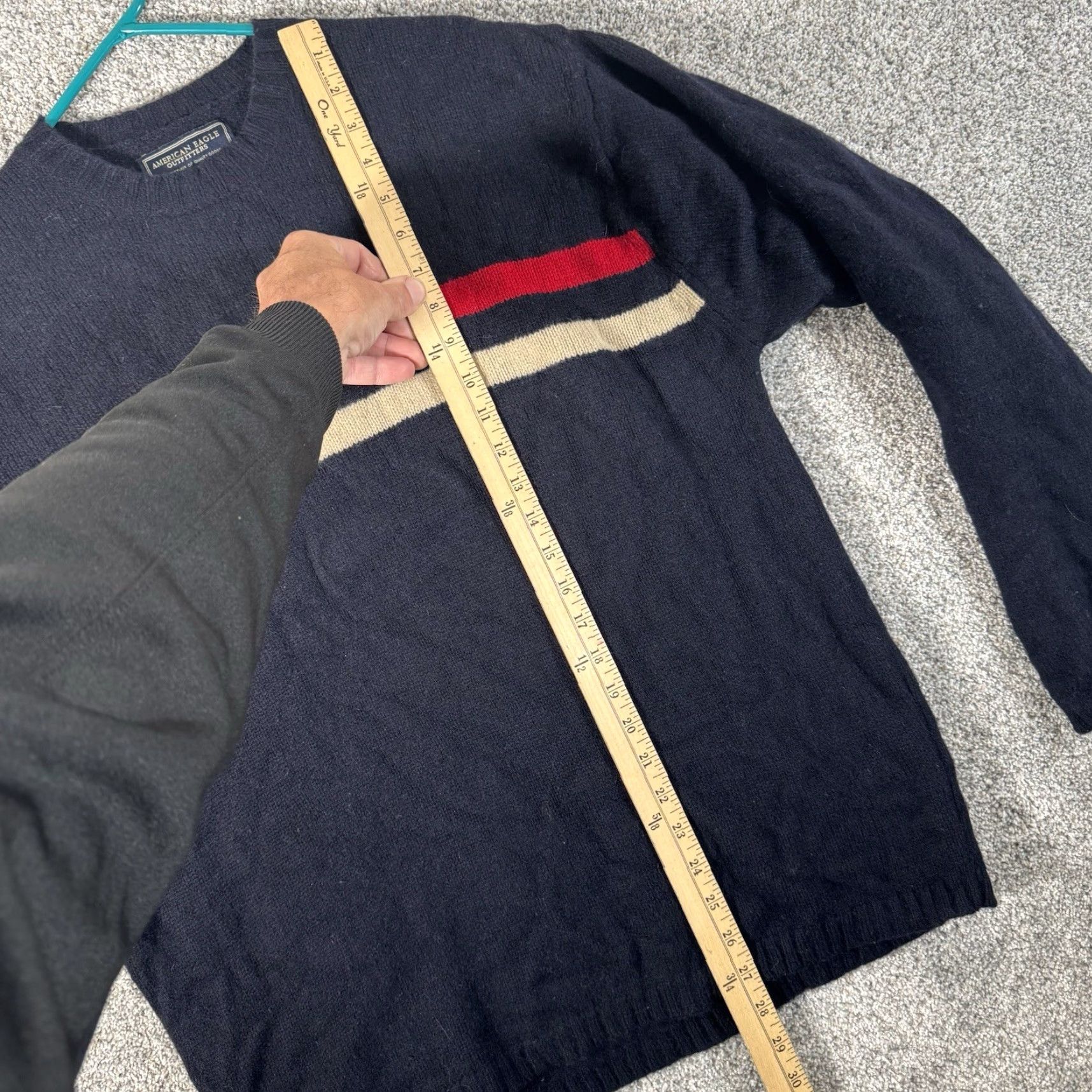 American Eagle Outfitters VINTAGE American Eagle L Striped Wool Sweater Crew Neck Men Pullover 90s Grunge Cabincore Winter Fall Blue Size US L / EU 52-54 / 3 - 2 Thumbnail