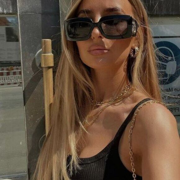 Gucci Gucci GG0811S 001 Sunglasses Black Rectangle Frame, Grey Size ONE SIZE - 1 Thumbnail