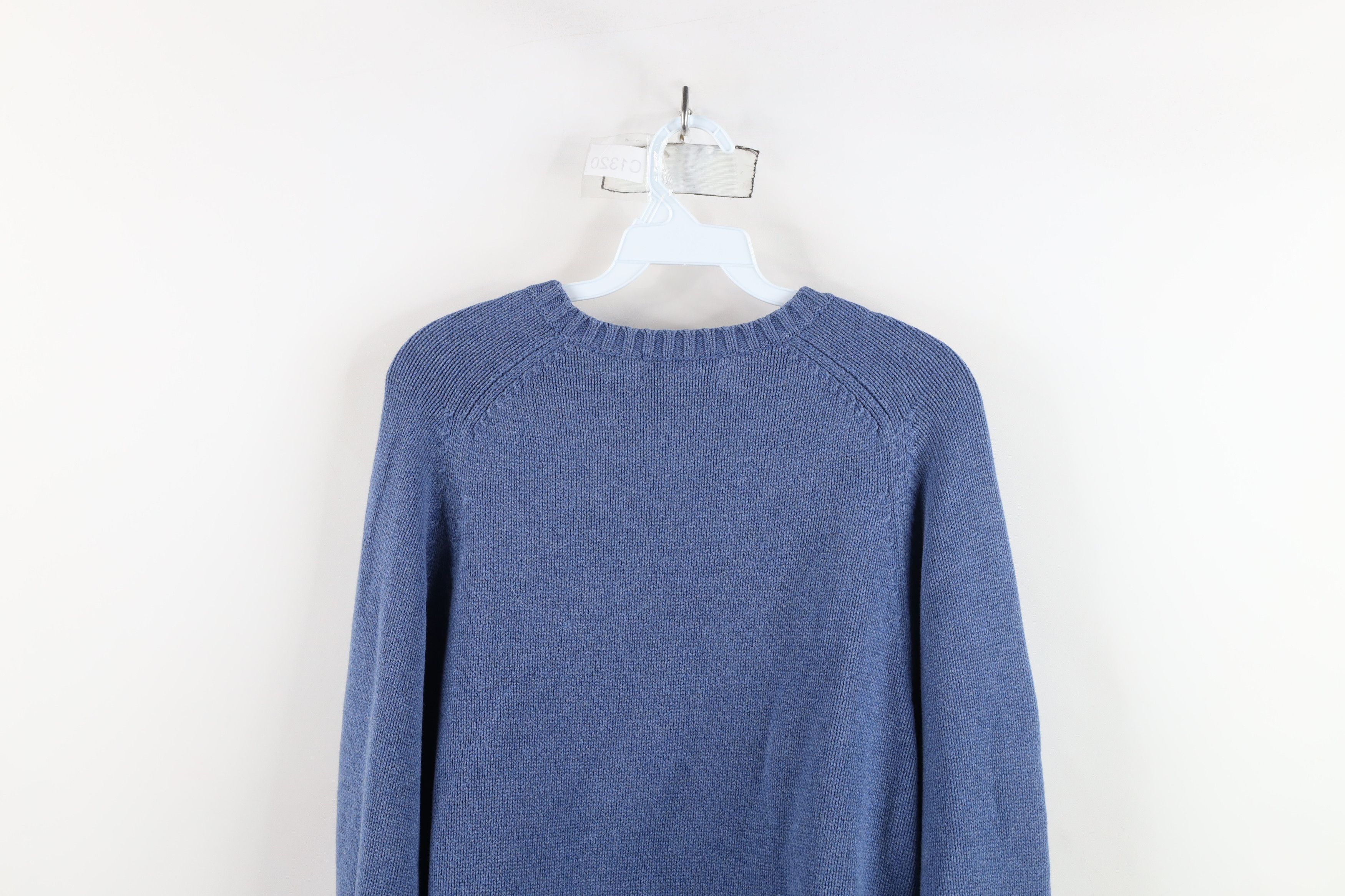 Lands' End × Vintage Vintage 90s Lands End Blank Cotton Knit Sweater Blue Japan Size L / US 10 / IT 46 - 9 Thumbnail