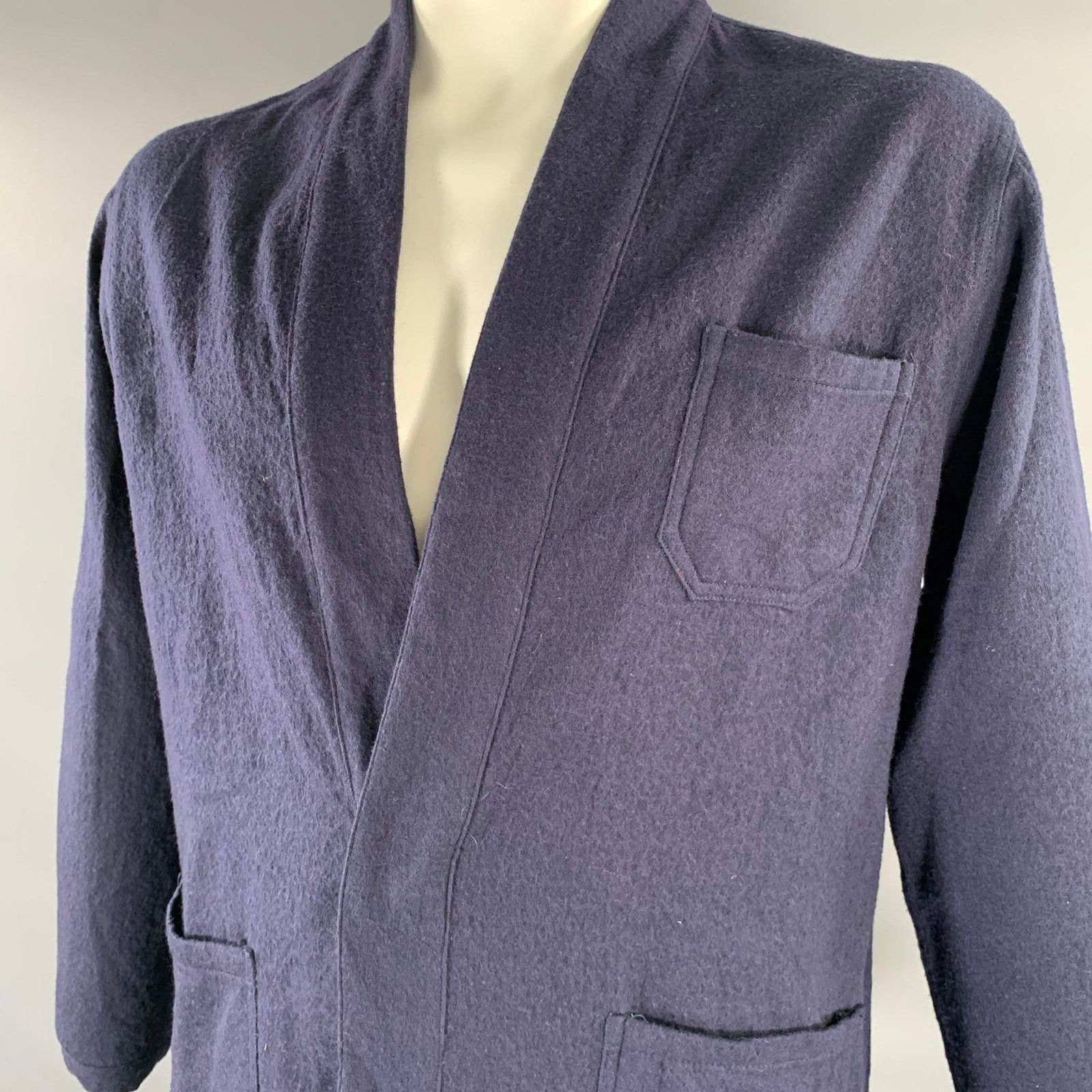 The Lost Explorer THE LOST EXPLORER L Navy Distressed Wool Cotton Shawl Jacket Size US L / EU 52-54 / 3 - 2 Thumbnail