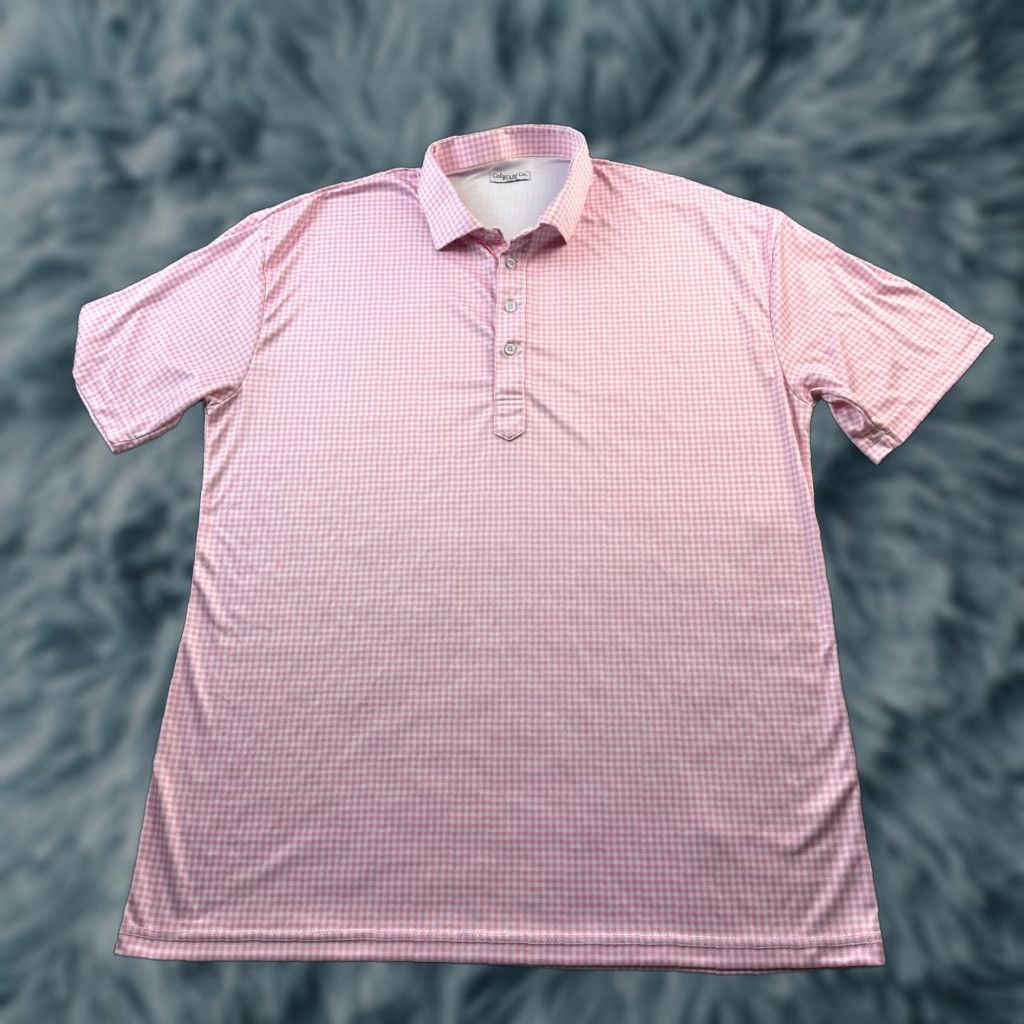 CO Collars & Co Polo Shirt Mens 2XL Pink Gingham Plaid Formal Dress Collar Size 48R - 1 Thumbnail