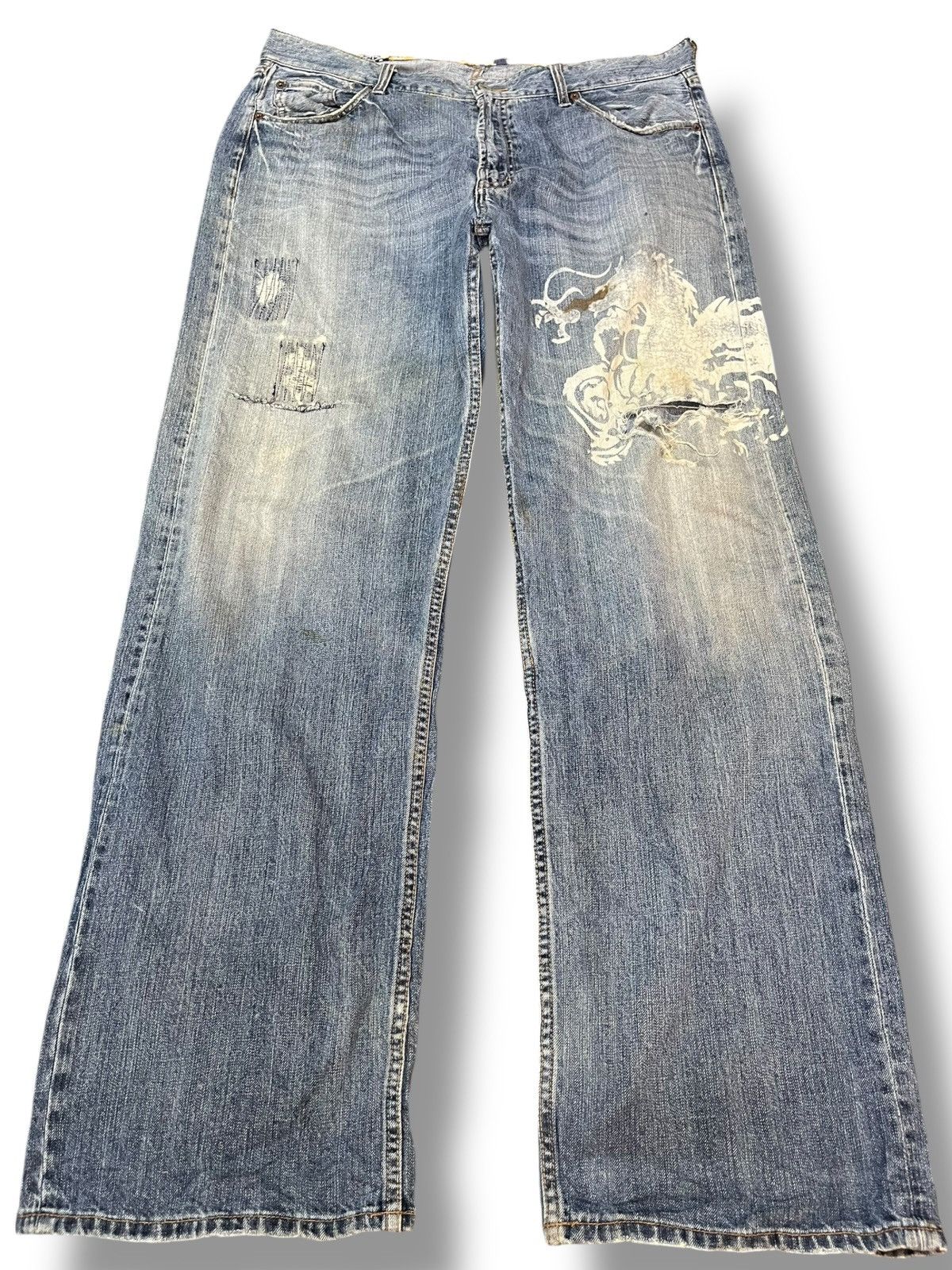 Hysteric Glamour Vintage Japanese Brand Karakuri Tamashi Dragon Printed Denim Size US 35 - 1 Thumbnail