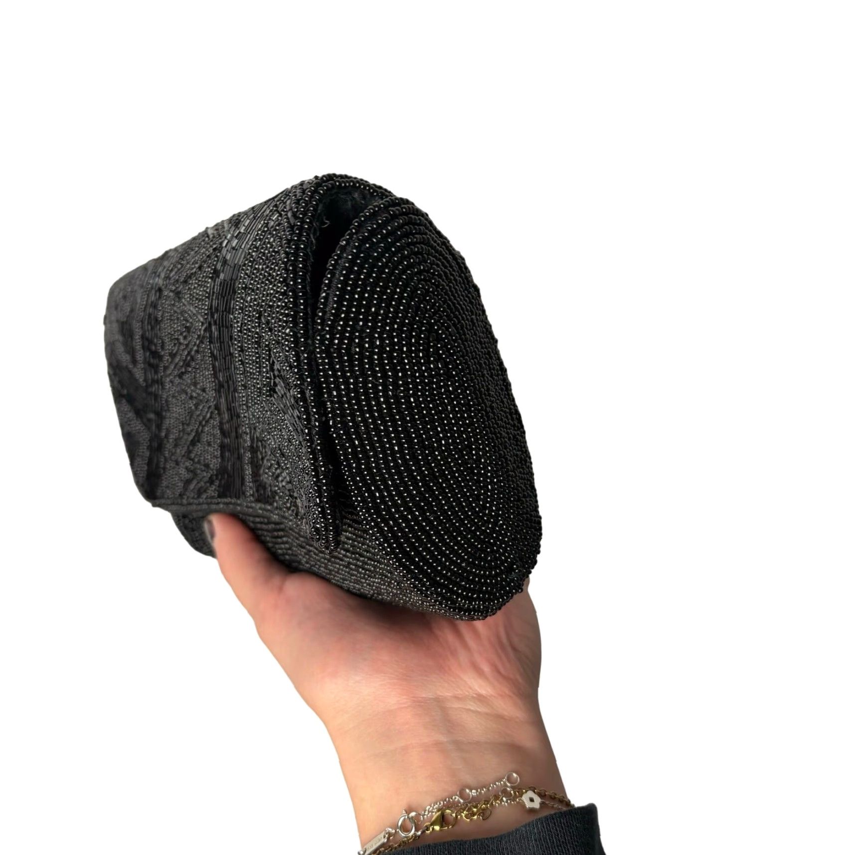 Vintage VINTAGE Lauren Alexandra Black Beaded Clutch Bag Purse Women, Black, Polyester, Clutch, 7" x 5.5" Size ONE SIZE - 4 Thumbnail