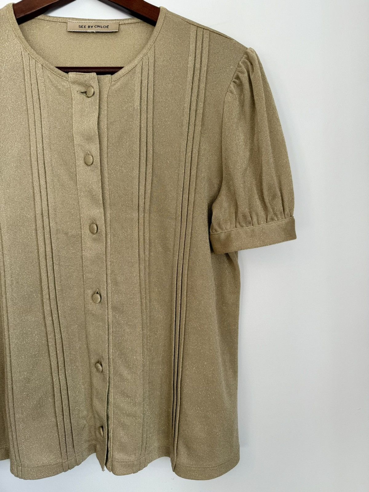 See by Chloe See by Chloé Gold Button Blouse Pleated Front Short Sleeve Size S / US 4 / IT 40 - 3 Thumbnail
