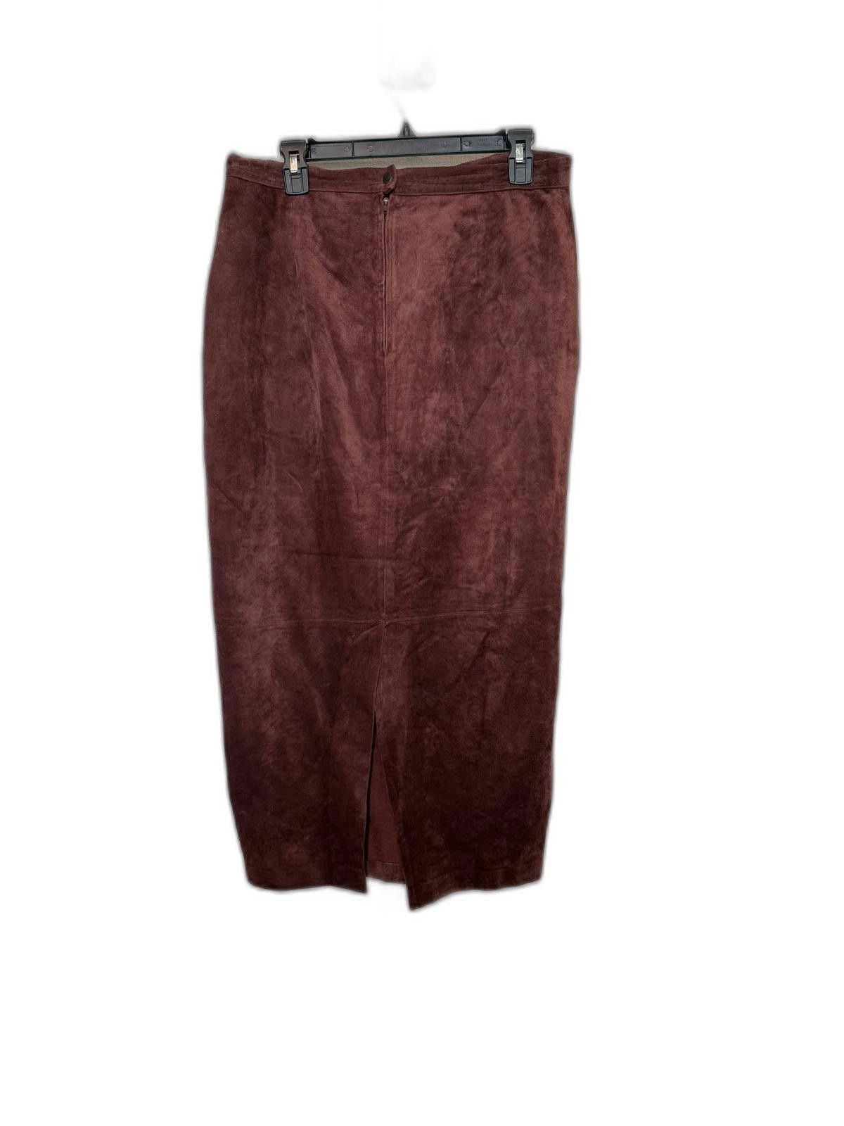 Designer Vintage 80s 90s suede dark brown/burgundy long skirt Size 36" / US 14 / IT 50 - 3 Thumbnail