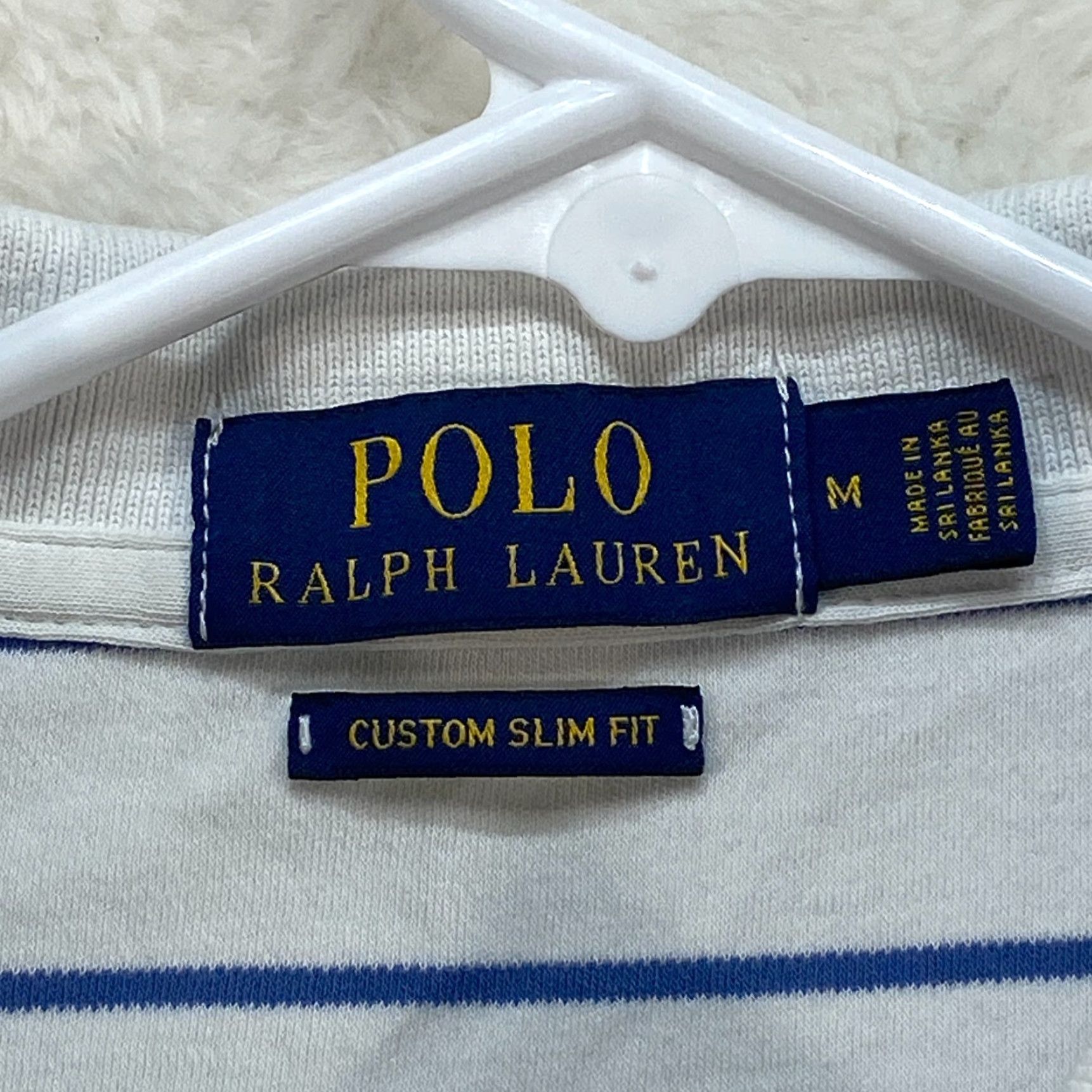 Ralph Lauren VINTAGE Polo Ralph Lauren Polo Shirt Mens M Medium White Blue Pony Striped Short Sleeve Slim Fit Size US M / EU 48-50 / 2 - 7 Thumbnail