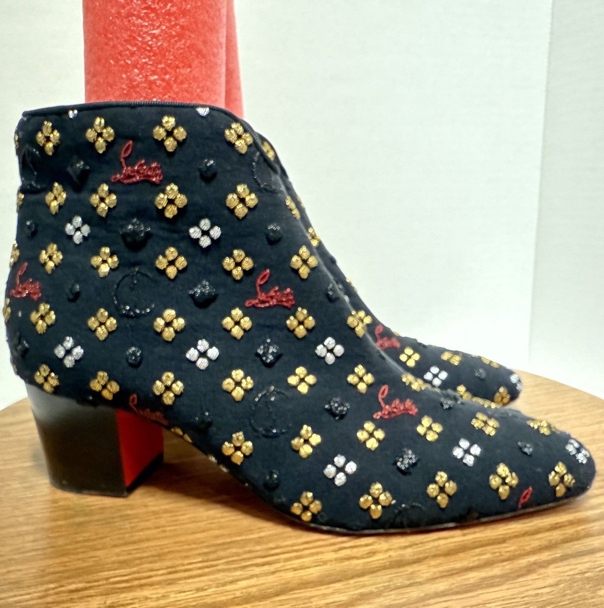 Christian Louboutin Christian Louboutin Black Logo Fabric Ankle Booties Size US 8 / IT 38 - 4 Thumbnail