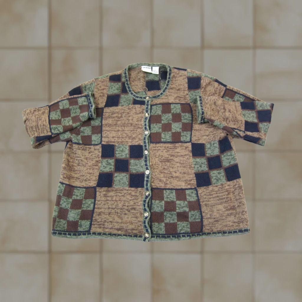 Vintage VINTAGE Christopher & Banks Cardigan Womens 1X Brown Check Embroidered Sweater Size XL / US 12-14 / IT 48-50 - 1 Thumbnail