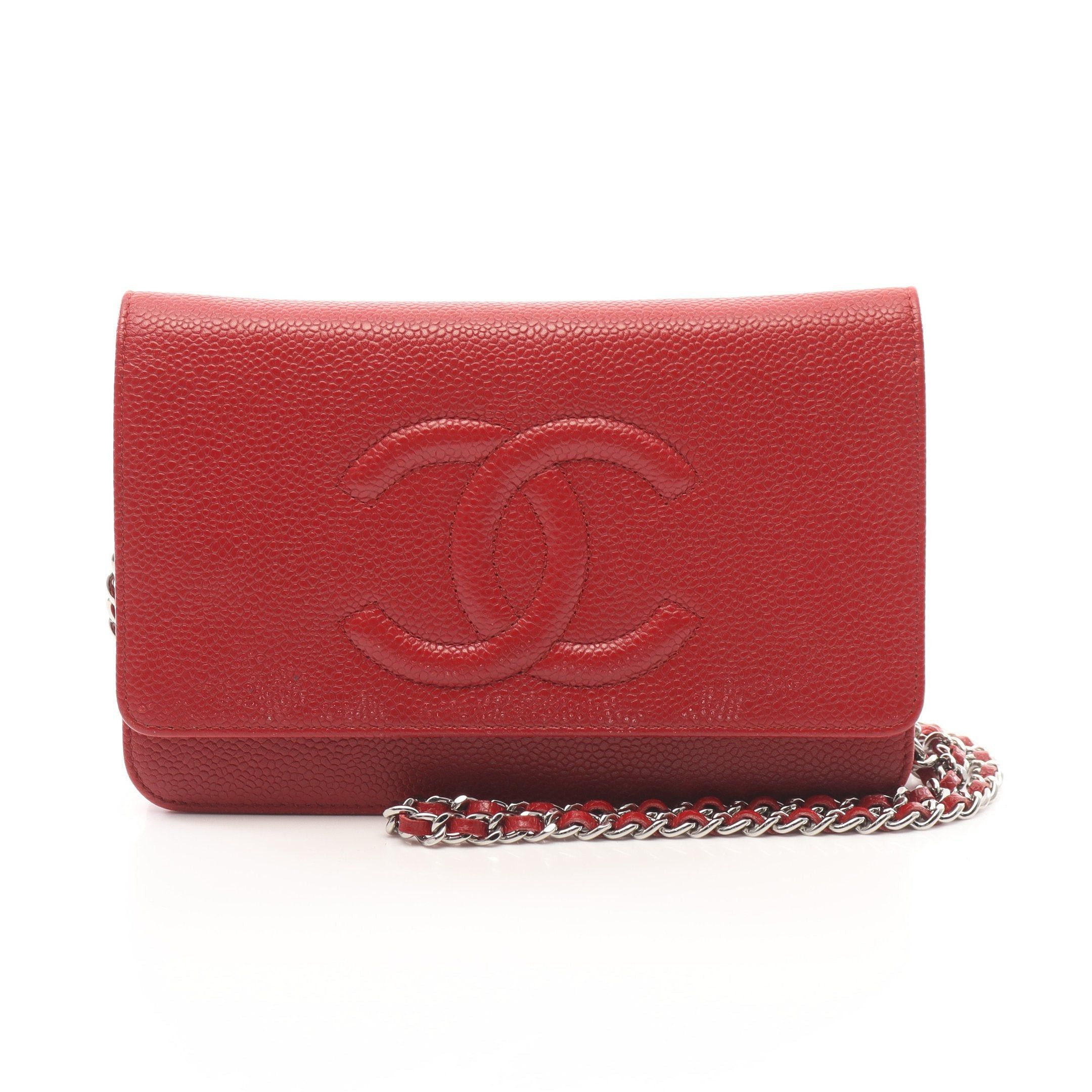 Chanel Chanel Coco Mark Chain Wallet Caviar Skin Red Silver Hardware Size ONE SIZE - 1 Thumbnail