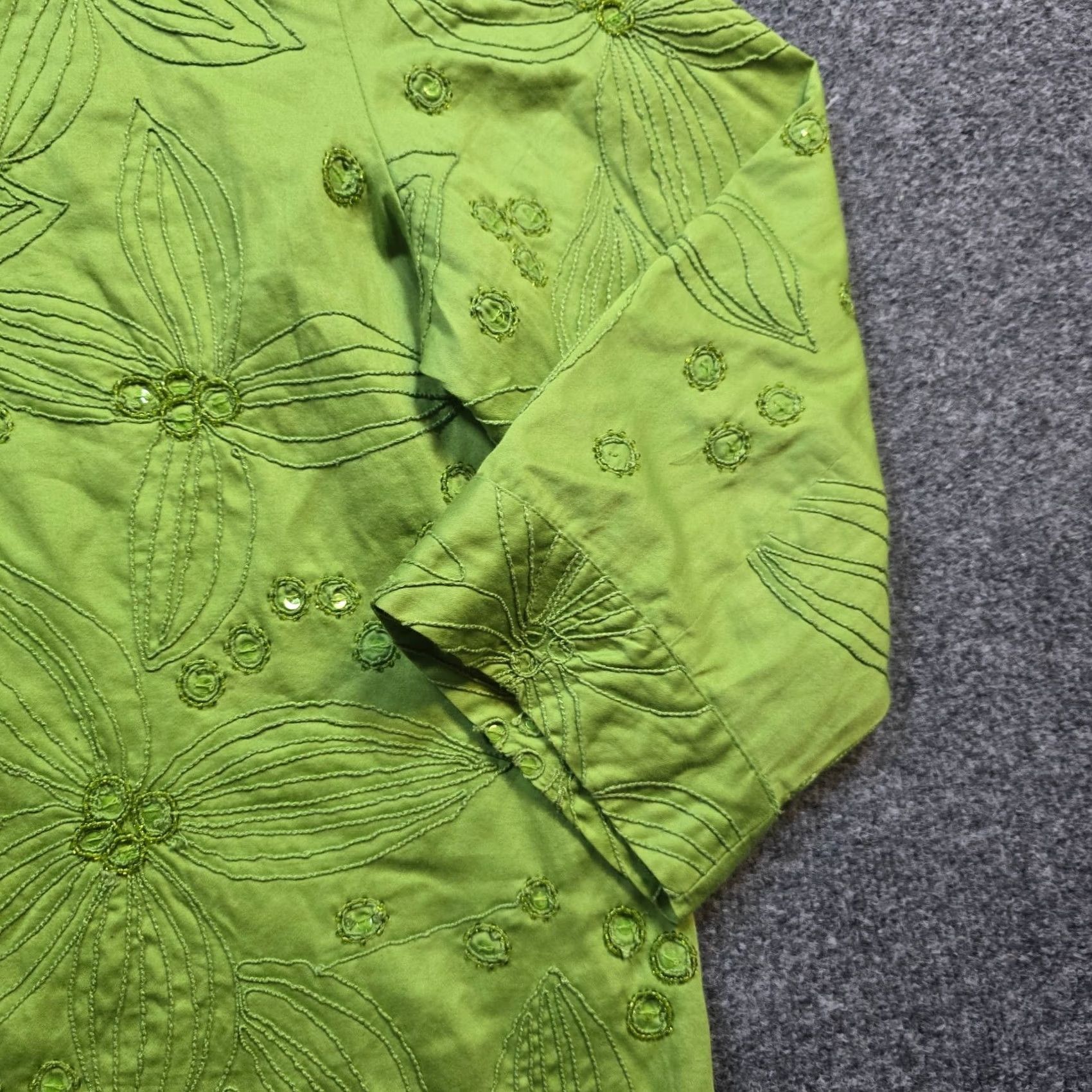 Vintage Chicos Jacket Women XL Green Embroidery Blazer Sequin Floral Lined Career Casual Shirt? Size XL / US 12-14 / IT 48-50 - 4 Thumbnail