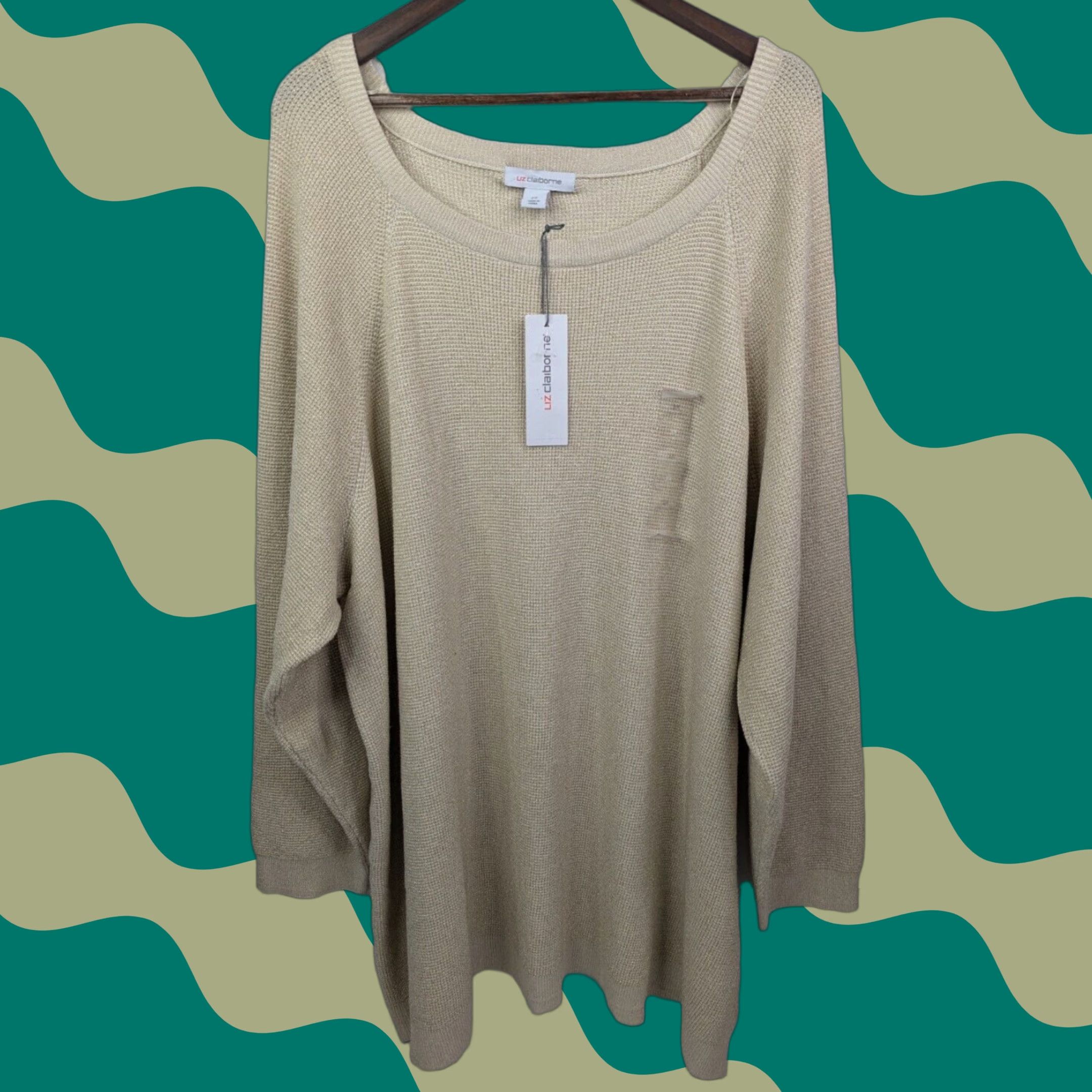 Liz Claiborne Liz Claiborne Women Plus Sweater 3X Beige Rayon Metallic Pullover Crew Neck Long Sleeve Knit Size XXL / US 16-18 / IT 52-54 - 1 Thumbnail