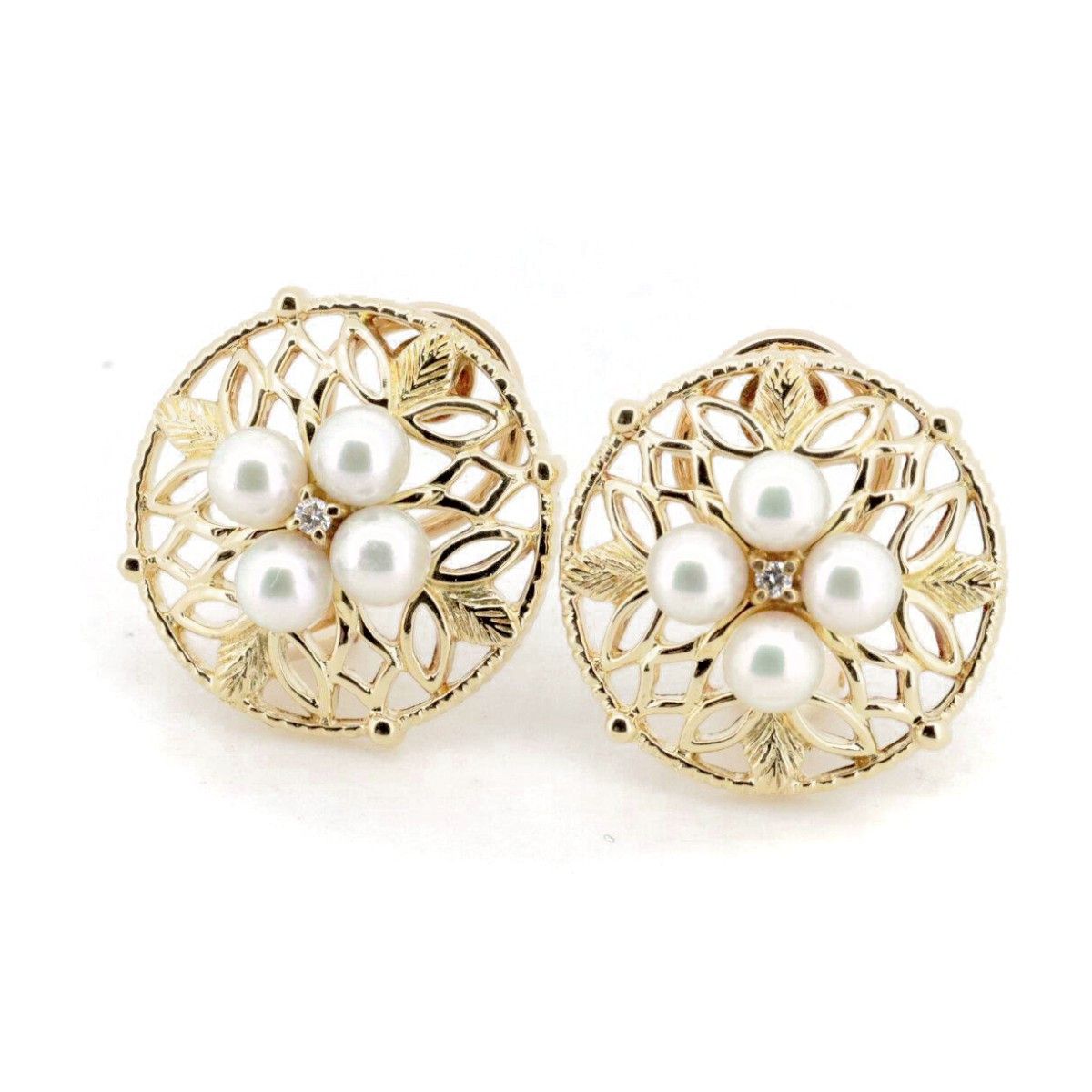 Mikimoto Mikimoto Pearl Diamond Au750 Earrings Leather Earrings DUTY FREE for USA