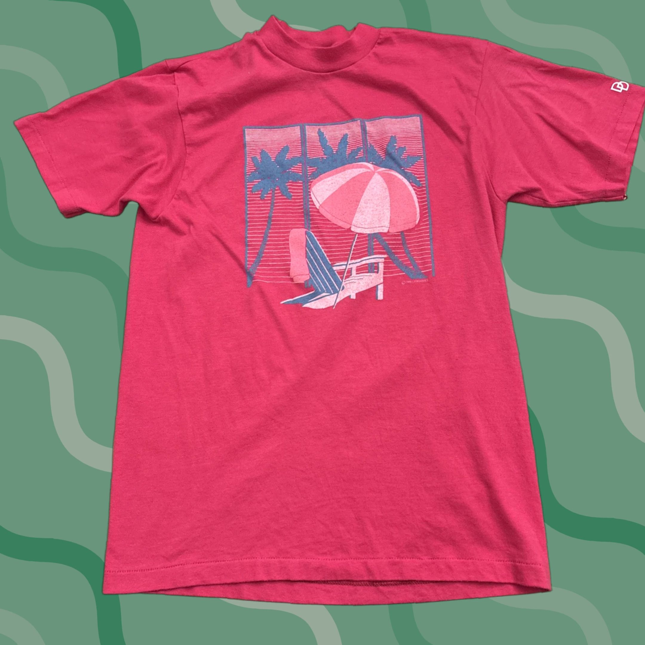 Hanes VINTAGE Air Waves Graphic Palm Trees T Shirt Men Size M Pink 80s Beach single stitch Hanes Mens Size US M / EU 48-50 / 2 - 1 Thumbnail