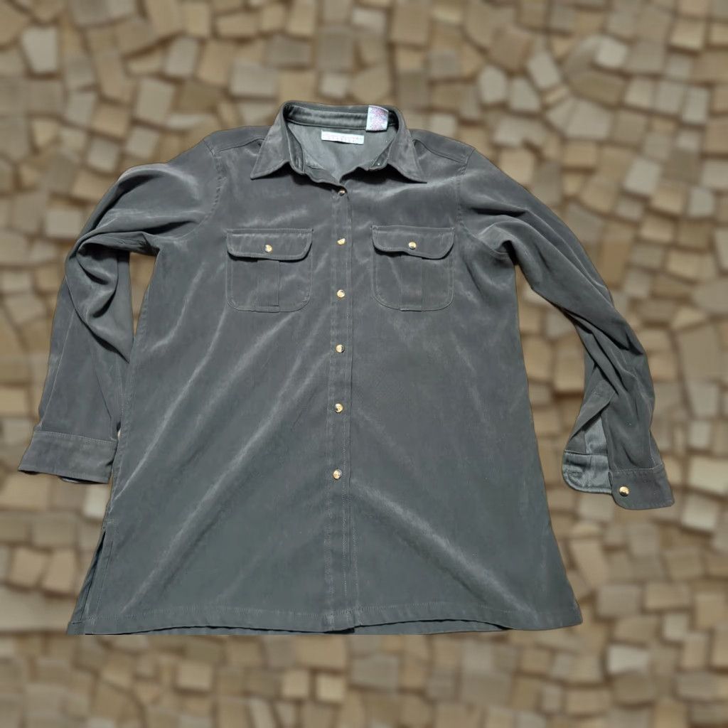 Gloria Vanderbilt Gloria Vanderbilt Shirt Women's Medium Green Long Sleeve Button-Up Cotton Shirt Womens Size M / US 6-8 / IT 42-44 - 1 Thumbnail
