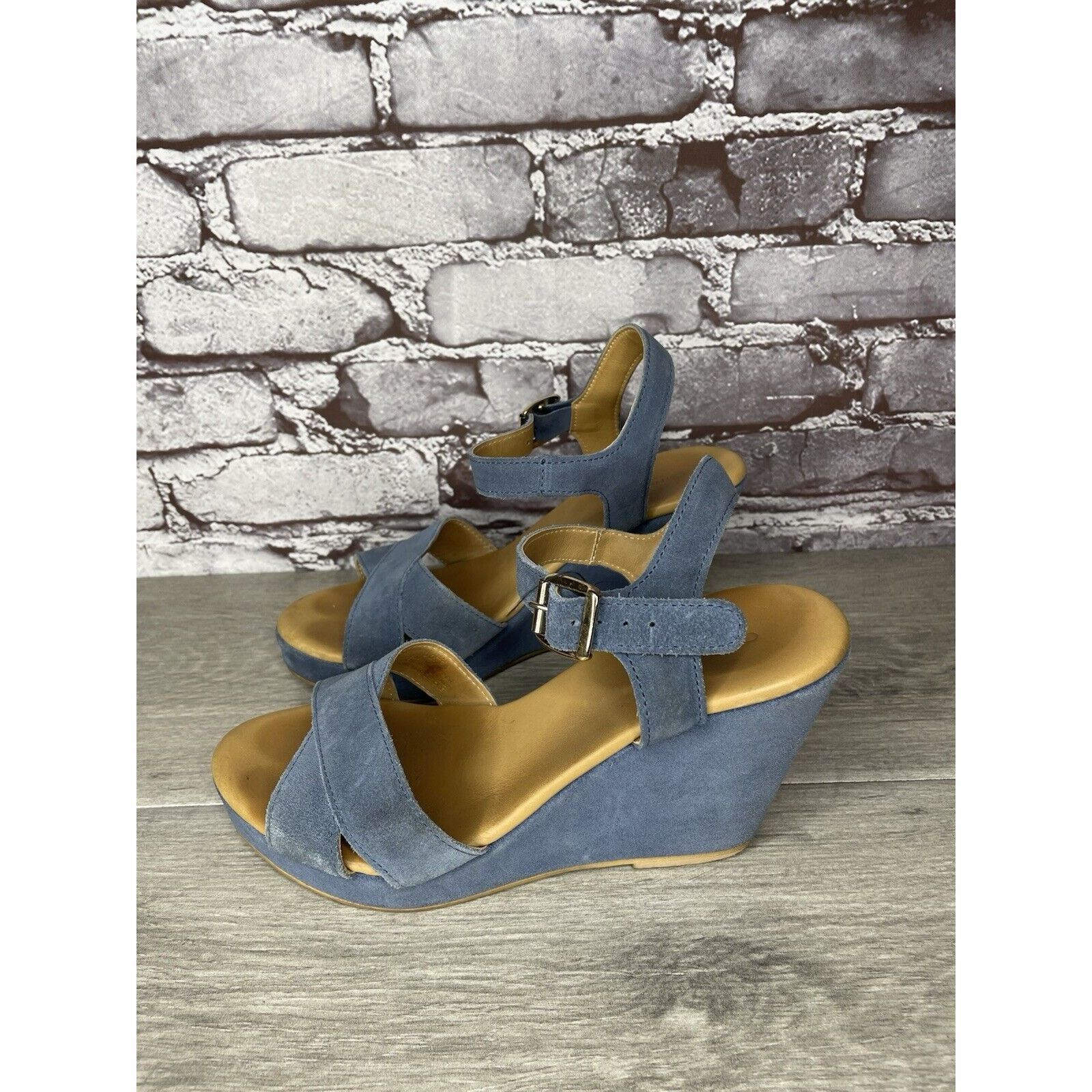 Billy Hill Garnet Hill Blue Suede Leather Wedge Ankle Strap Sandals Wom Size US 9 / IT 39 - 20 Thumbnail
