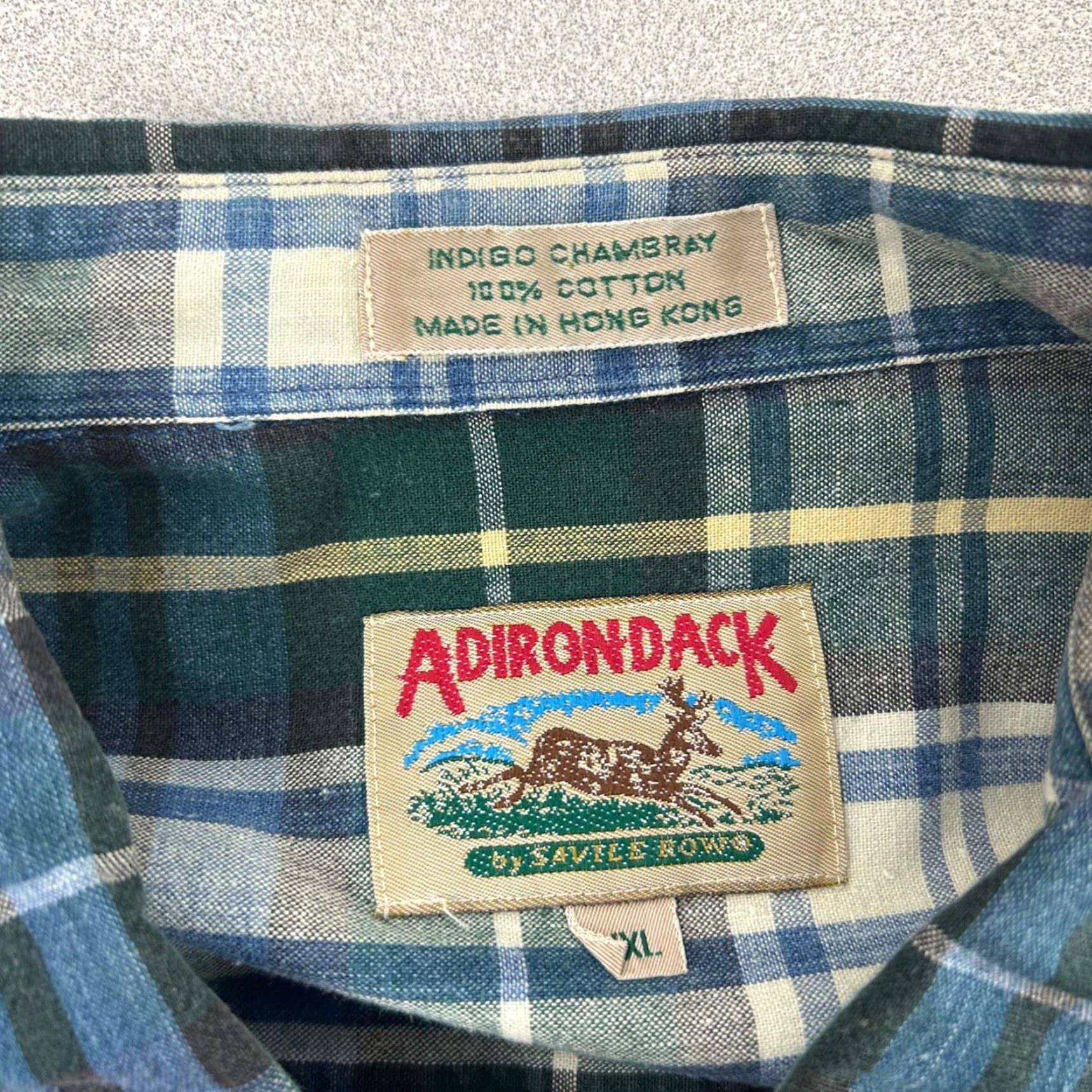 Vintage VINTAGE Adirondack Shirt Indigo Chambray Plaid Long Sleeve Button Up Mens 2XL Green Plaid Button-Up Chest Pocket Casual Fall Winter Mens Size US XXL / EU 58 / 5 - 4 Thumbnail